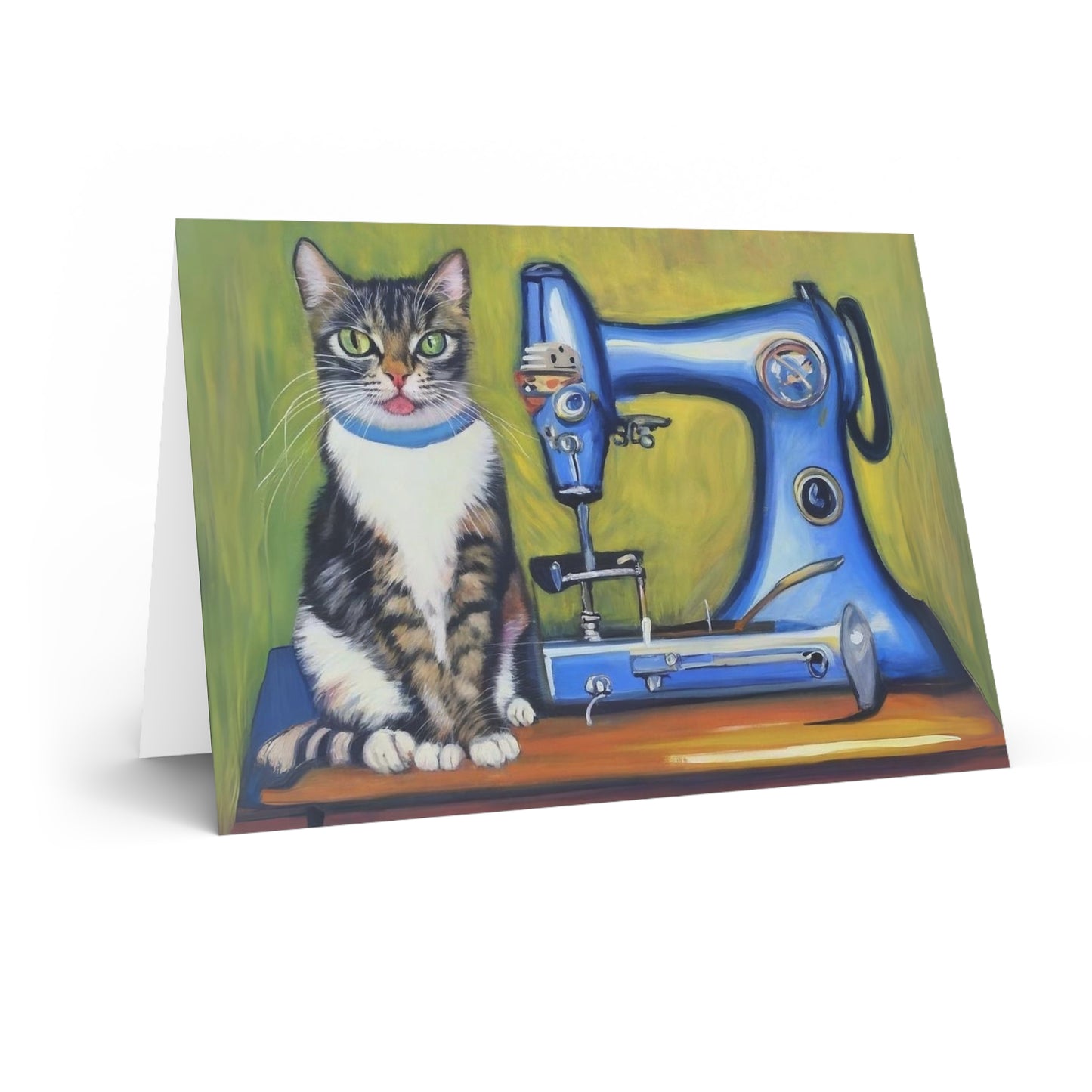 Cute Sewing Cat Blank Card