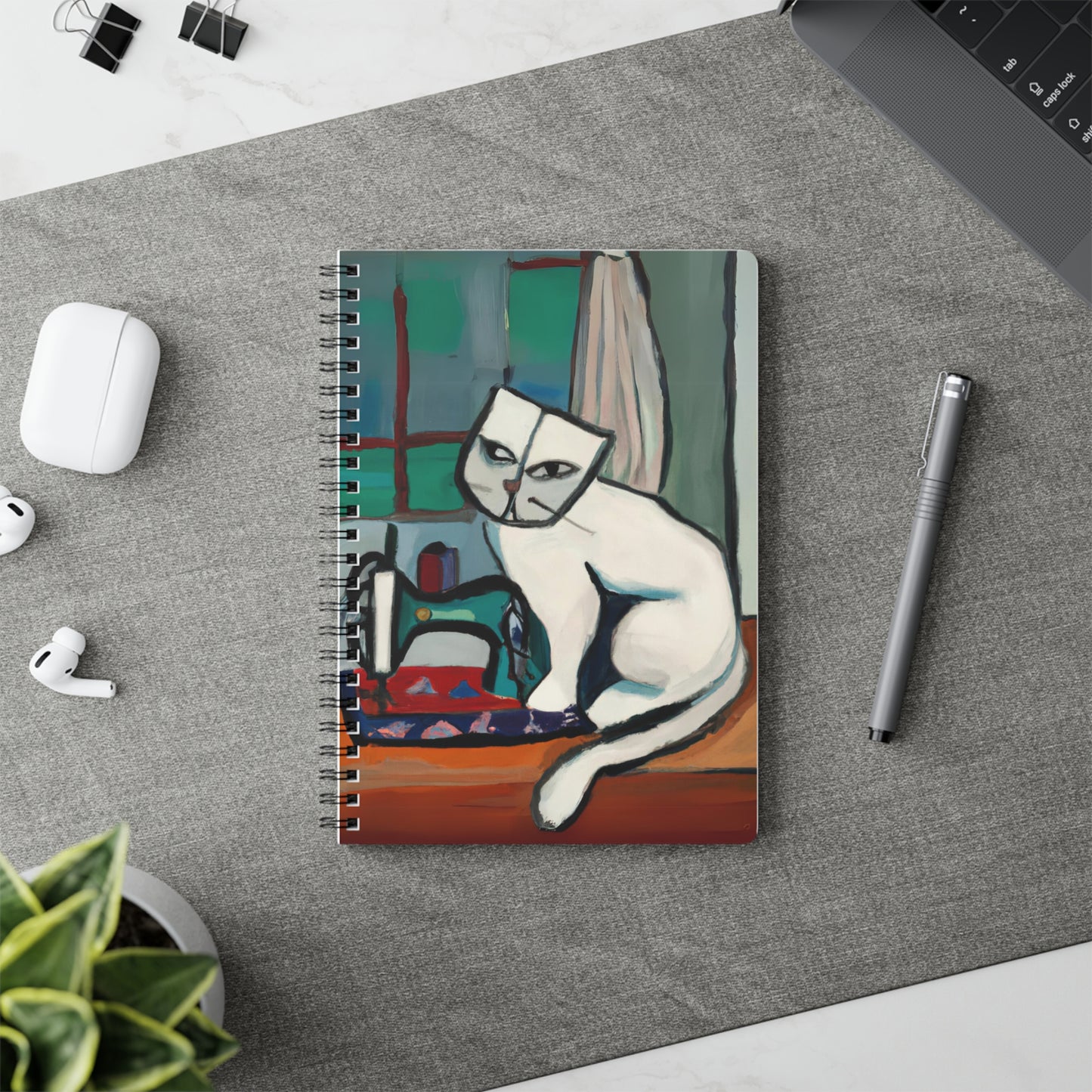 White sewing Cat Notebook