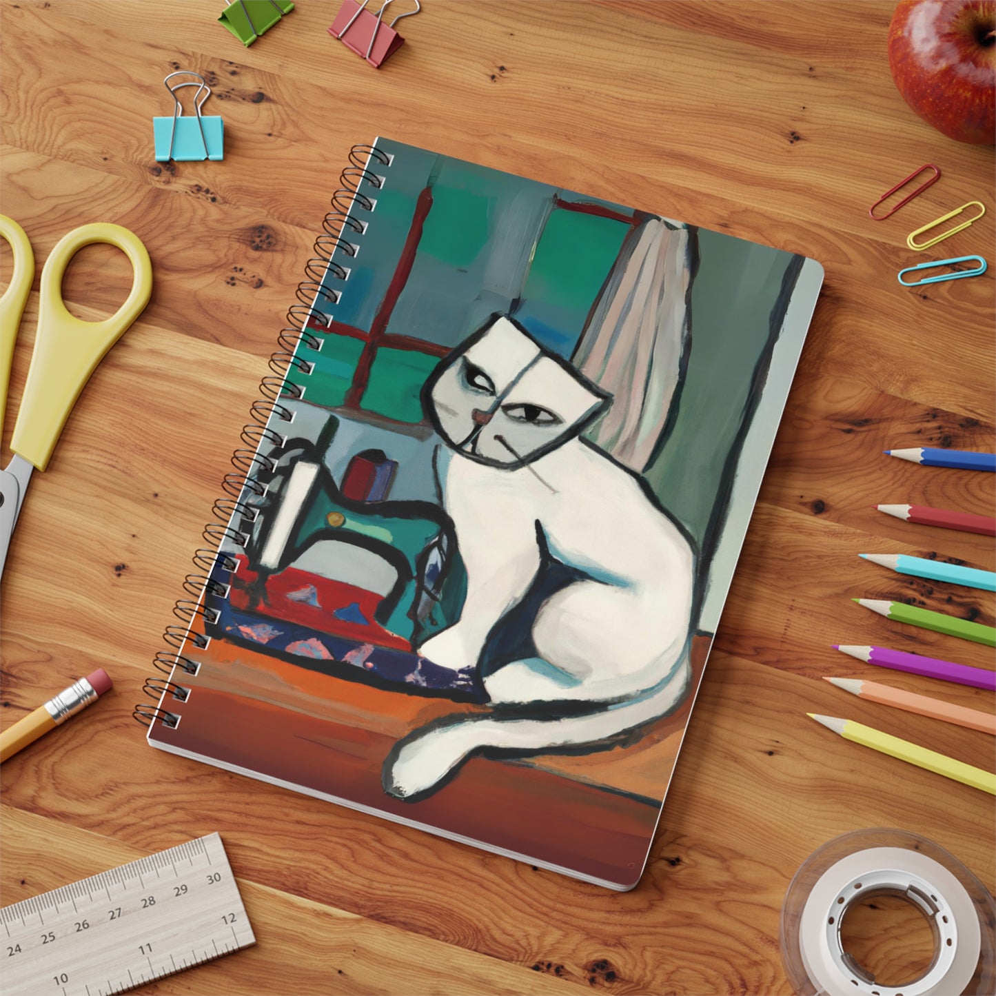 White sewing Cat Notebook