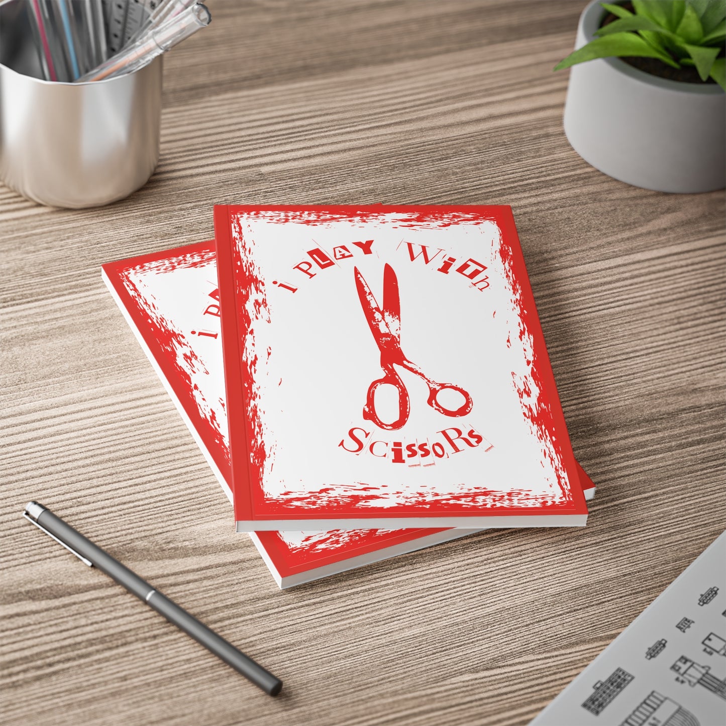 I Play with Scissors Softcover Notebook Red