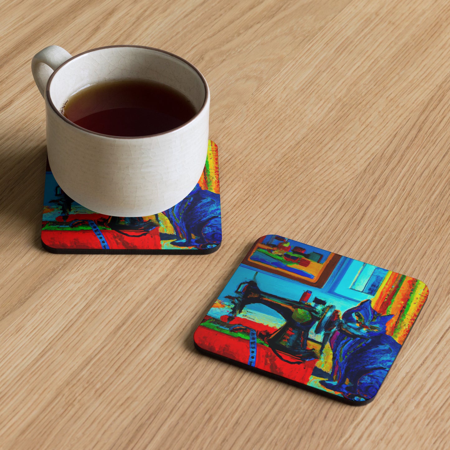 Sewing Cat 24 Cork-back Coaster