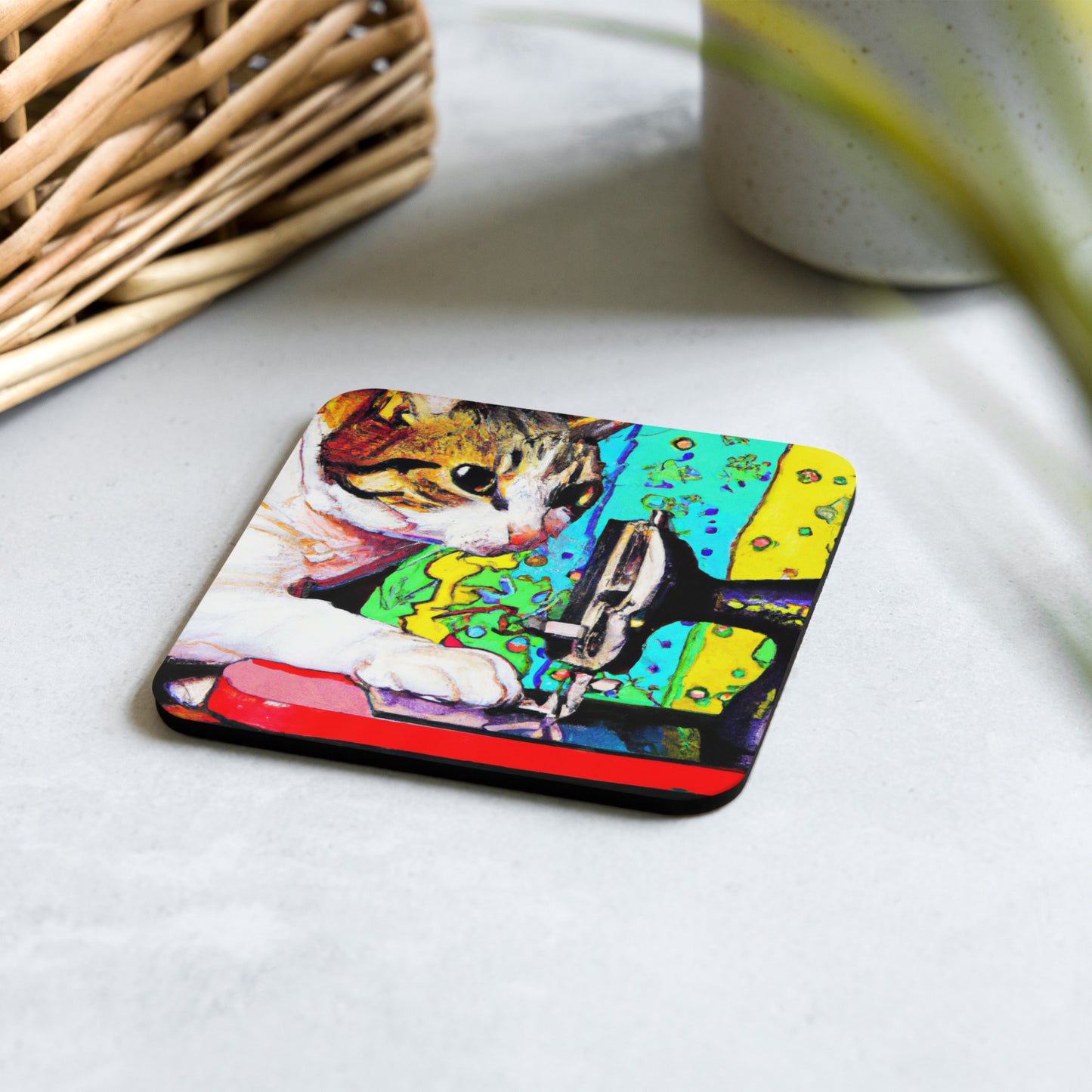 Sewing Cat 22 Cork-back Coaster
