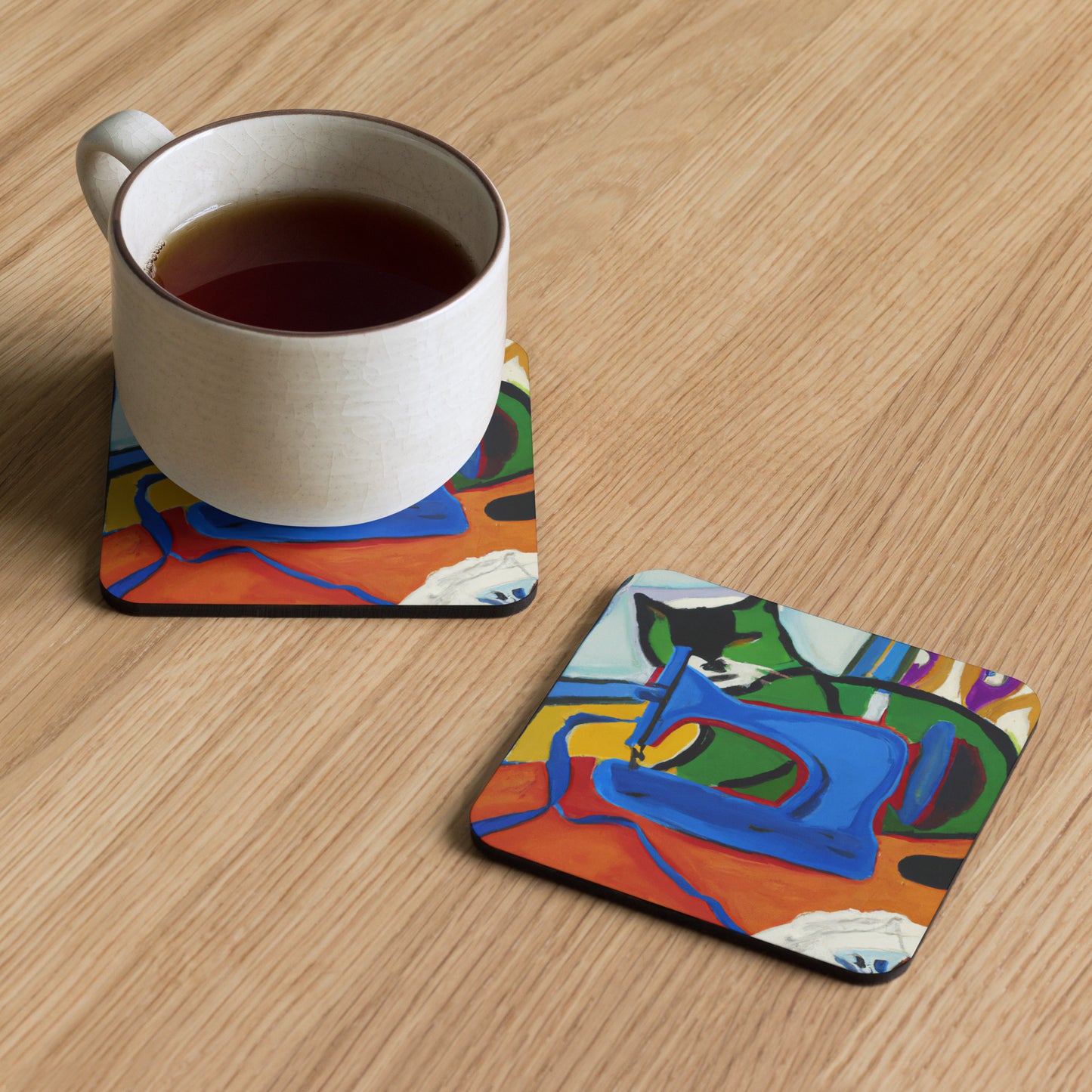 Cork-back Coaster with "Sewing Cat" Graphic - The Perfect Gift for People who Love to Sew
