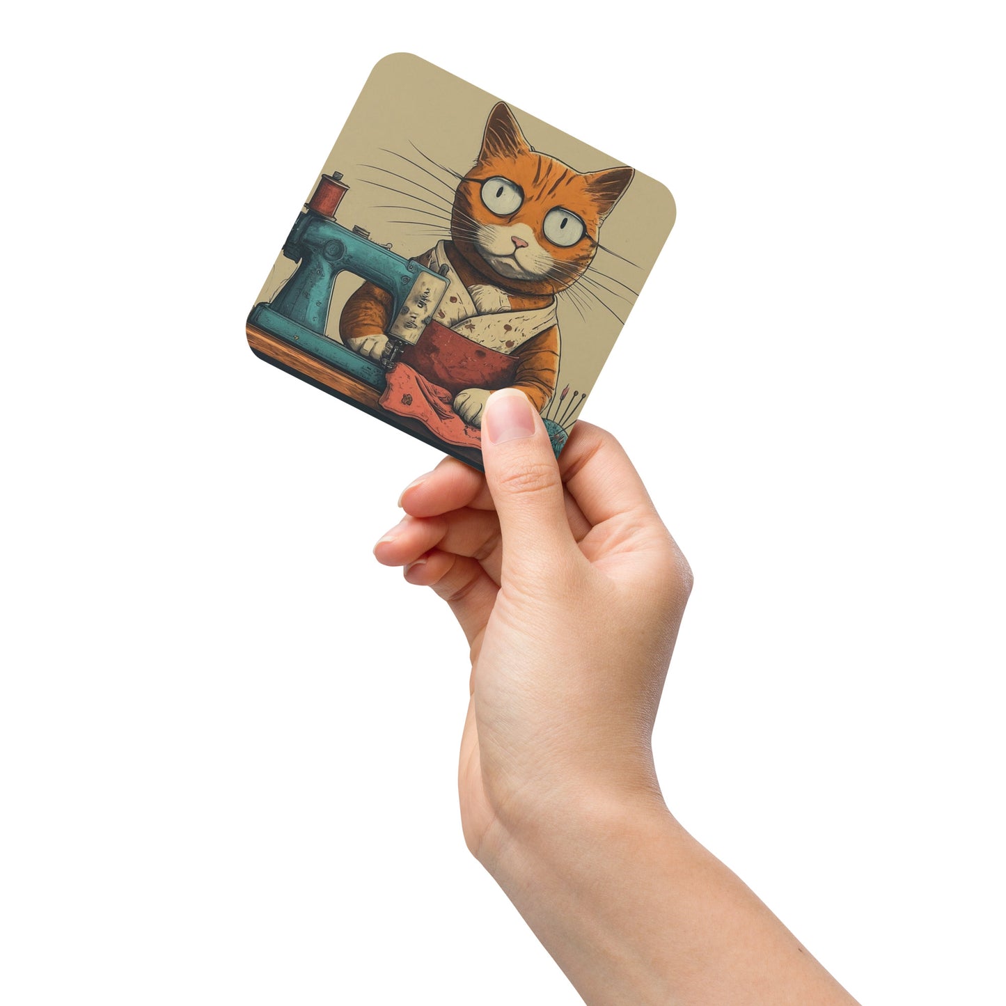Seamstress Cat Print Cork-back Coaster