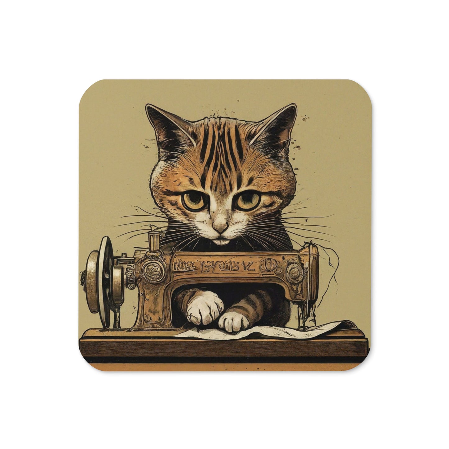 Sewing Cat C2 Print Cork-back Coaster