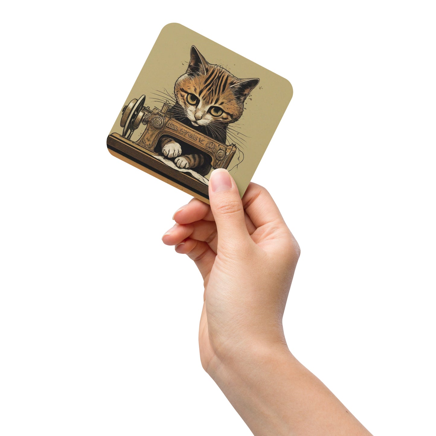 Sewing Cat C2 Print Cork-back Coaster