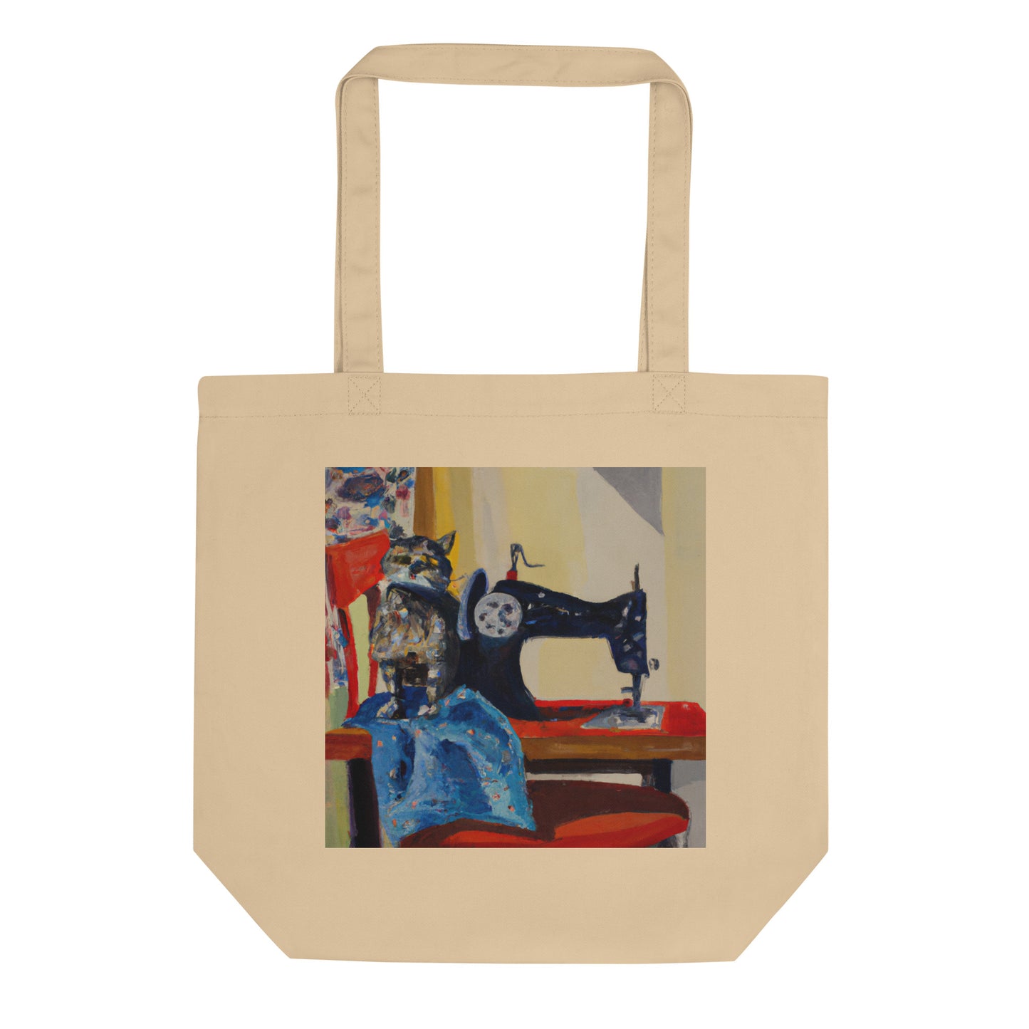 Oyster Tote Bag with "Sewing Cat" graphic design, the perfect gift for people who sew