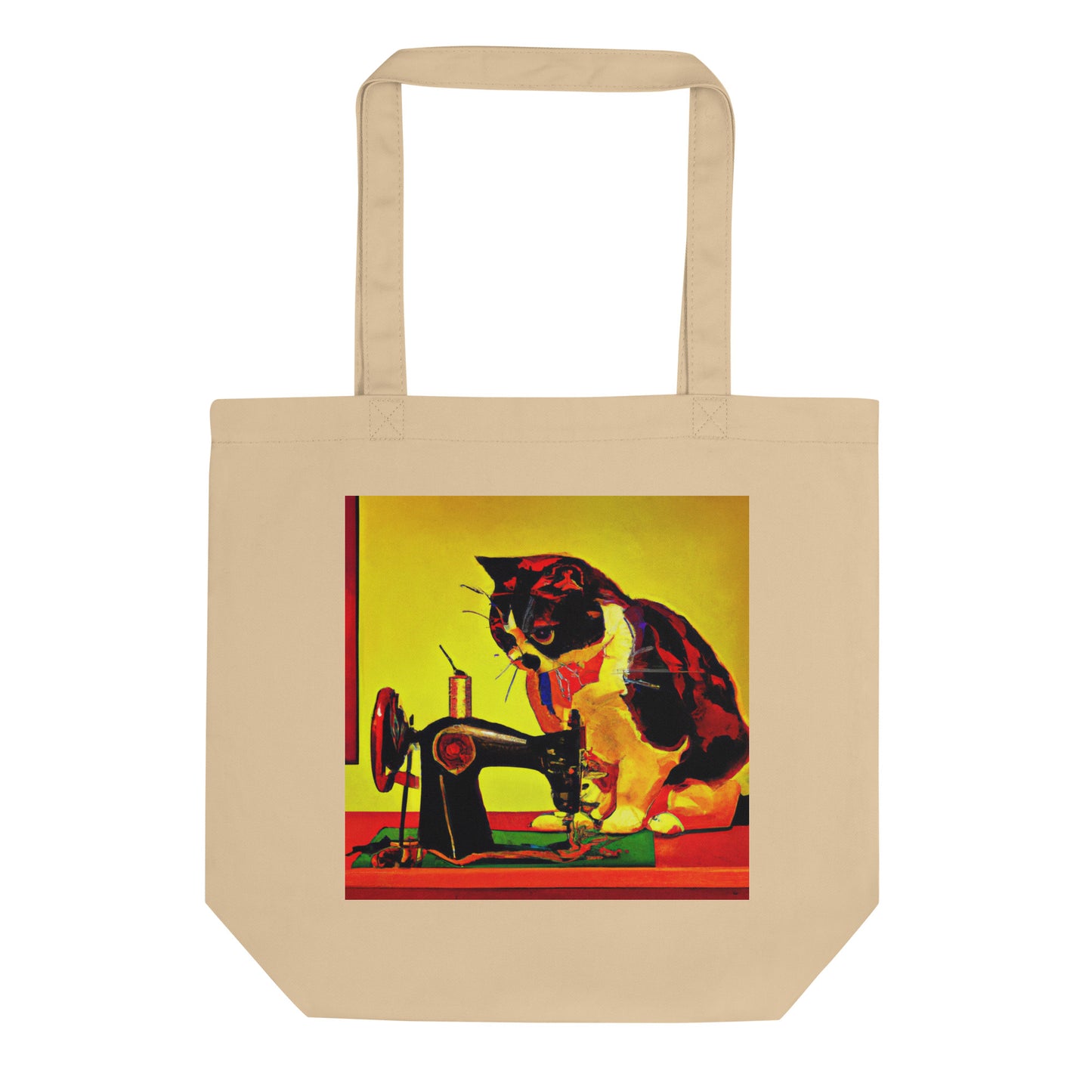 Oyster Tote Bag with "Sewing Cat" graphic design, the perfect gift for people who sew