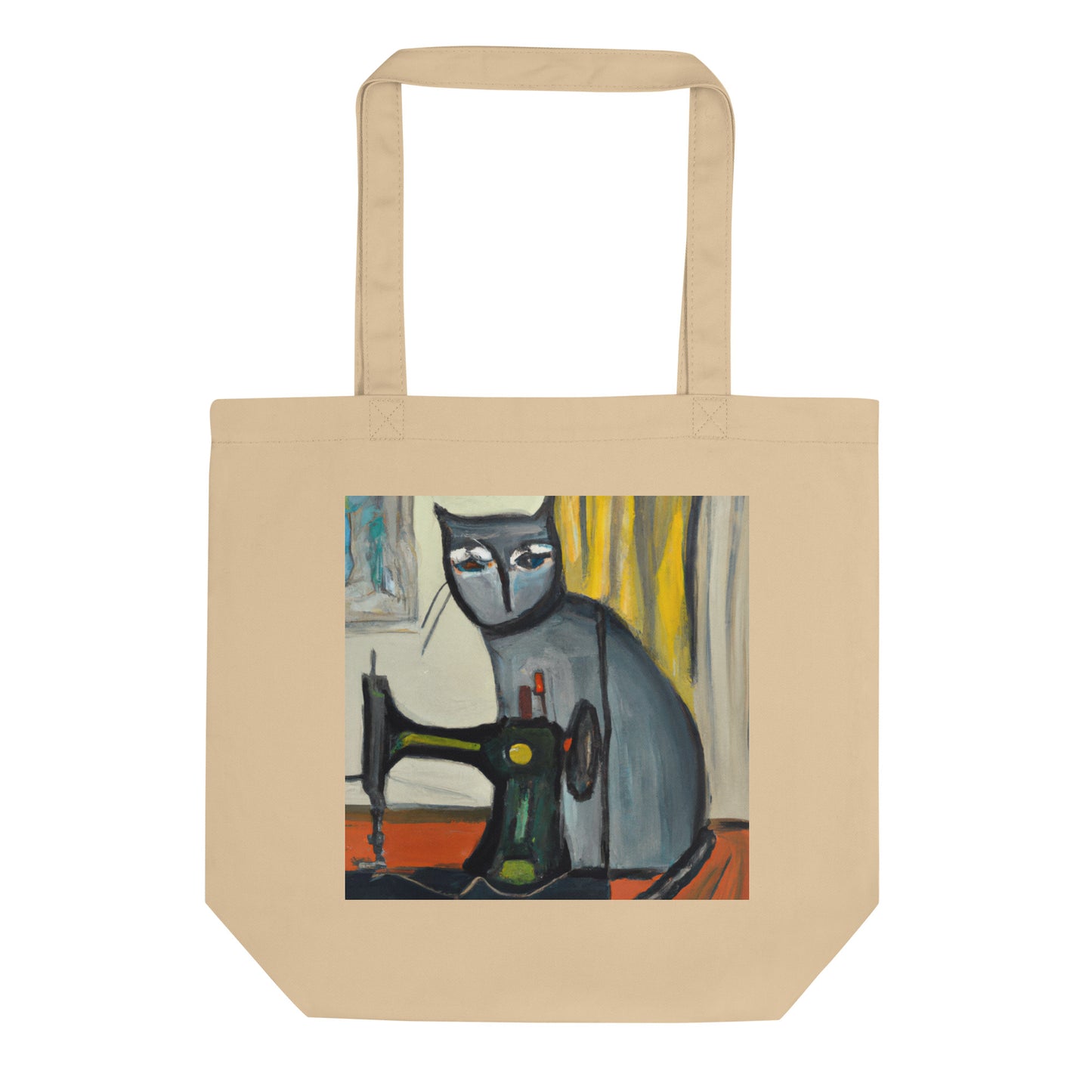 Oyster Tote Bag with "Sewing Cat" graphic design, the perfect gift for people who sew