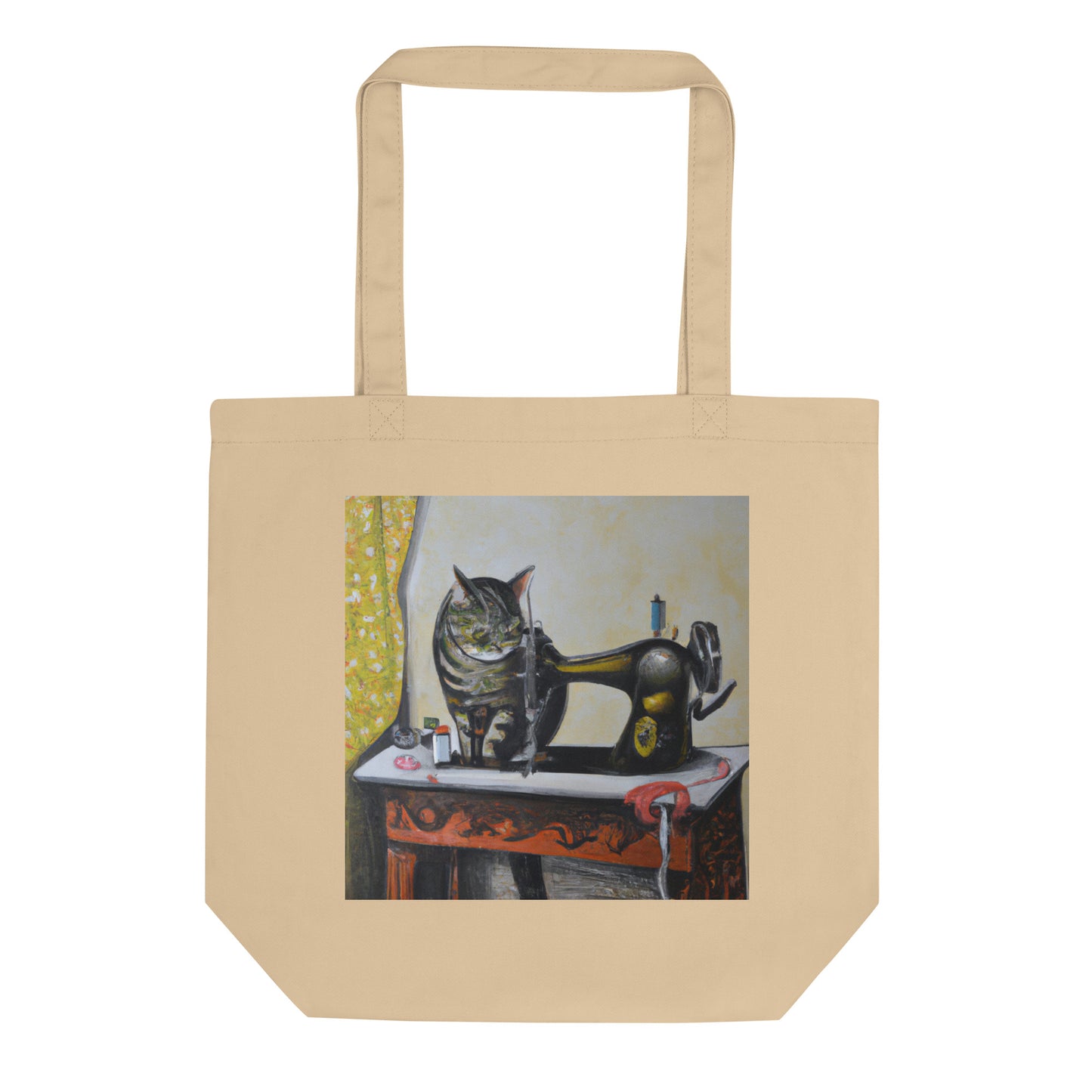 Oyster Tote Bag with "Sewing Cat" graphic design, the perfect gift for people who sew