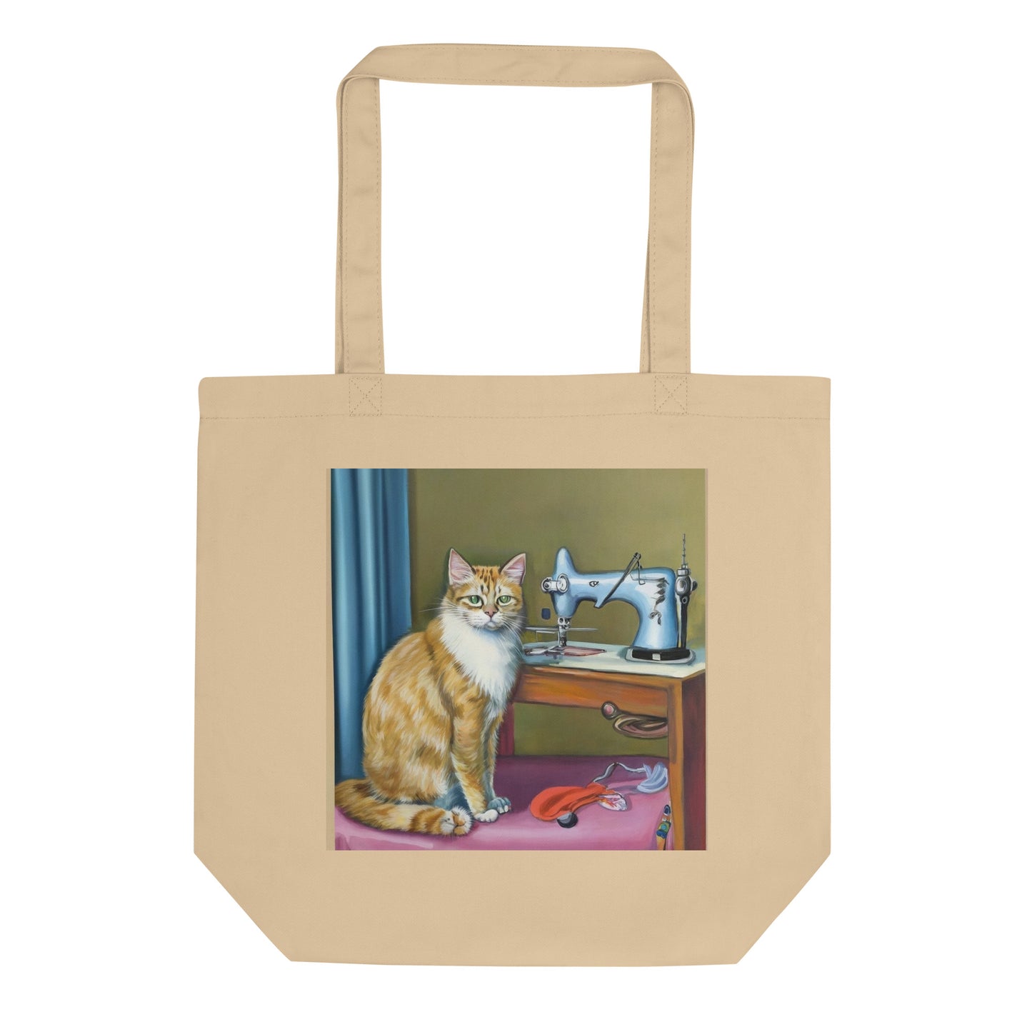 Oyster Tote Bag with "Sewing Cat" graphic design, the perfect gift for people who sew
