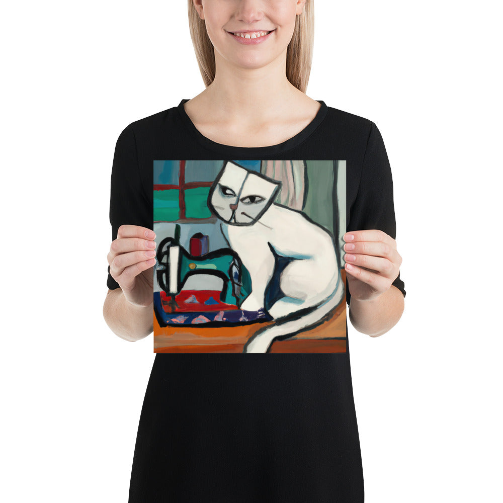Wall Art Poster with "sewing cat" design - perfect gift for people who love to sew