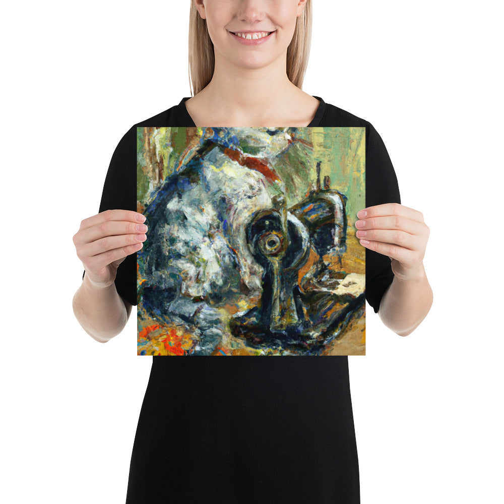 Wall Art Poster with "sewing cat" design - perfect gift for people who love to sew