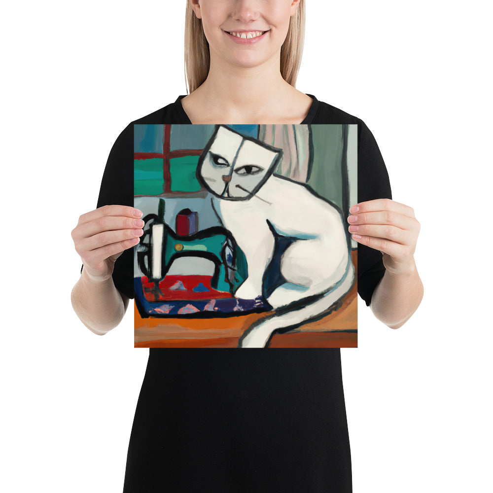 Wall Art Poster with "sewing cat" design - perfect gift for people who love to sew