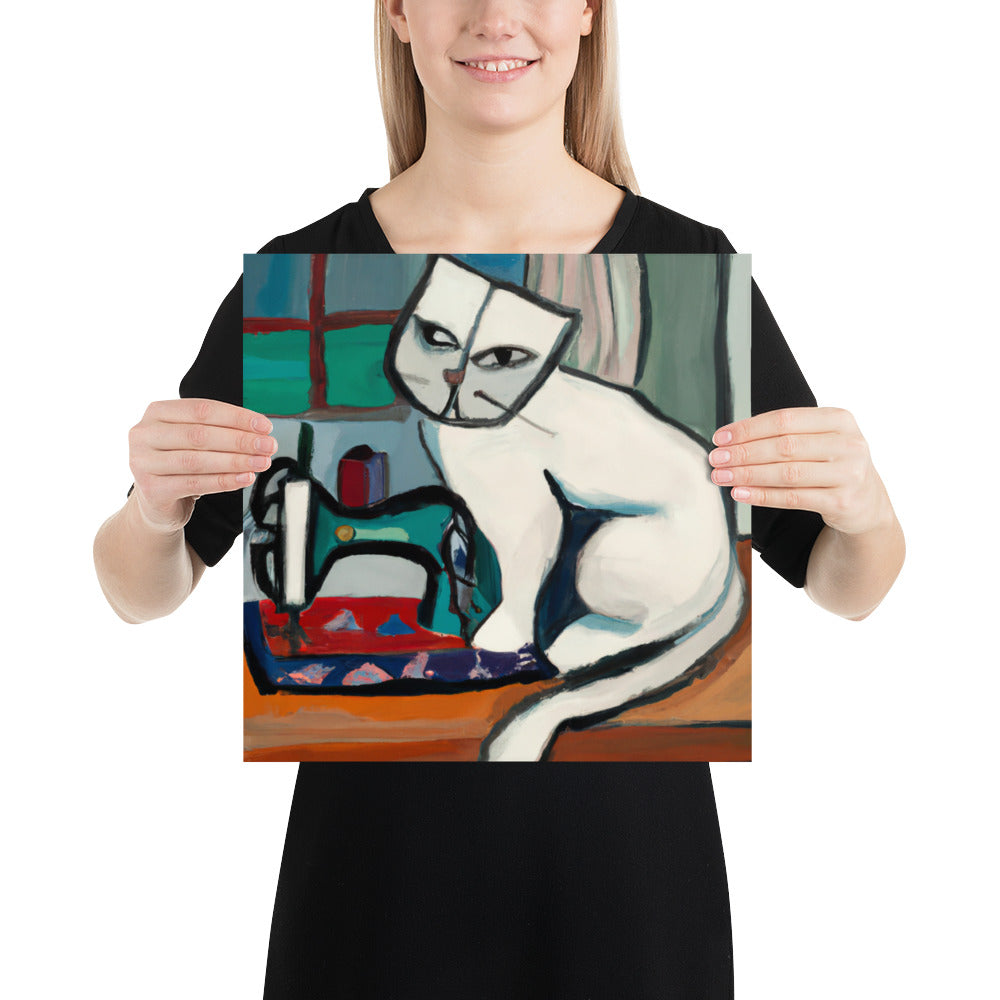 Wall Art Poster with "sewing cat" design - perfect gift for people who love to sew