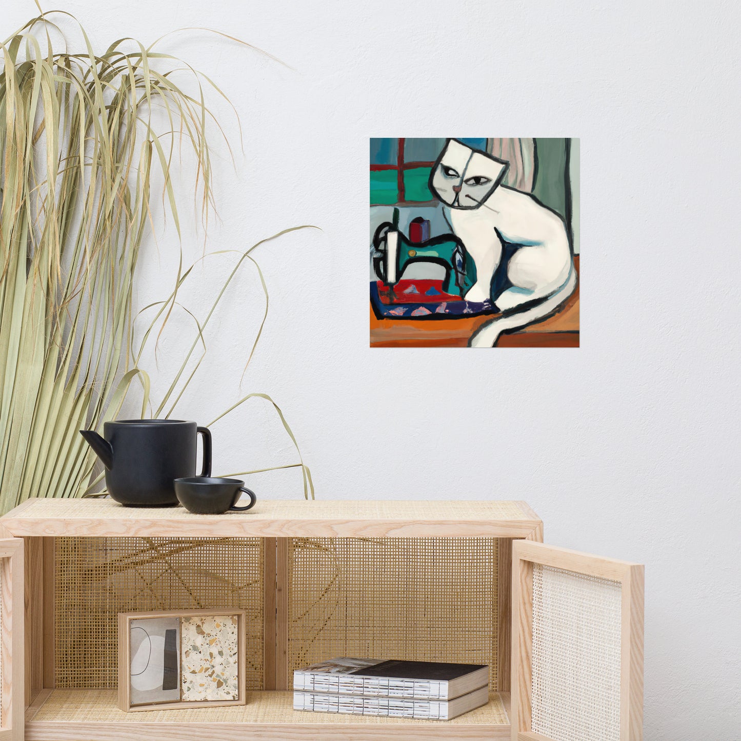 Wall Art Poster with "sewing cat" design - perfect gift for people who love to sew
