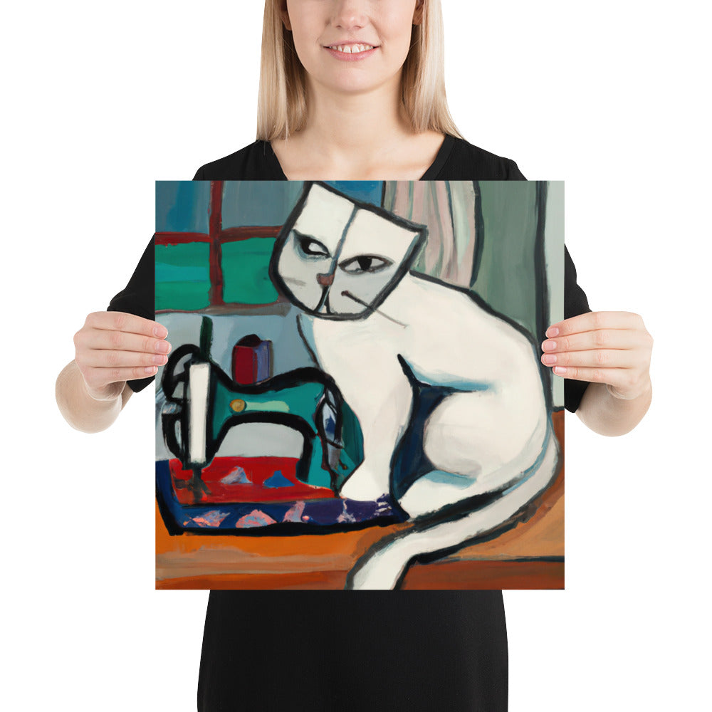 Wall Art Poster with "sewing cat" design - perfect gift for people who love to sew