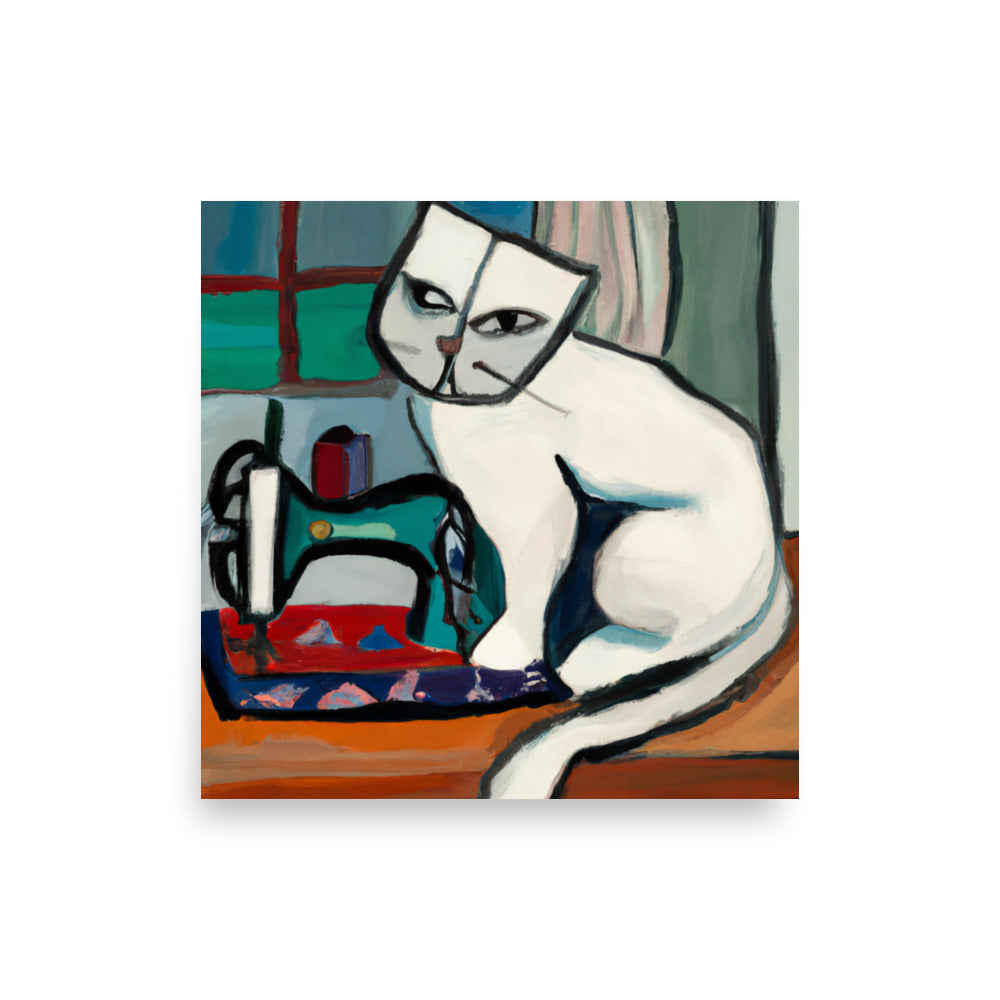 Wall Art Poster with "sewing cat" design - perfect gift for people who love to sew