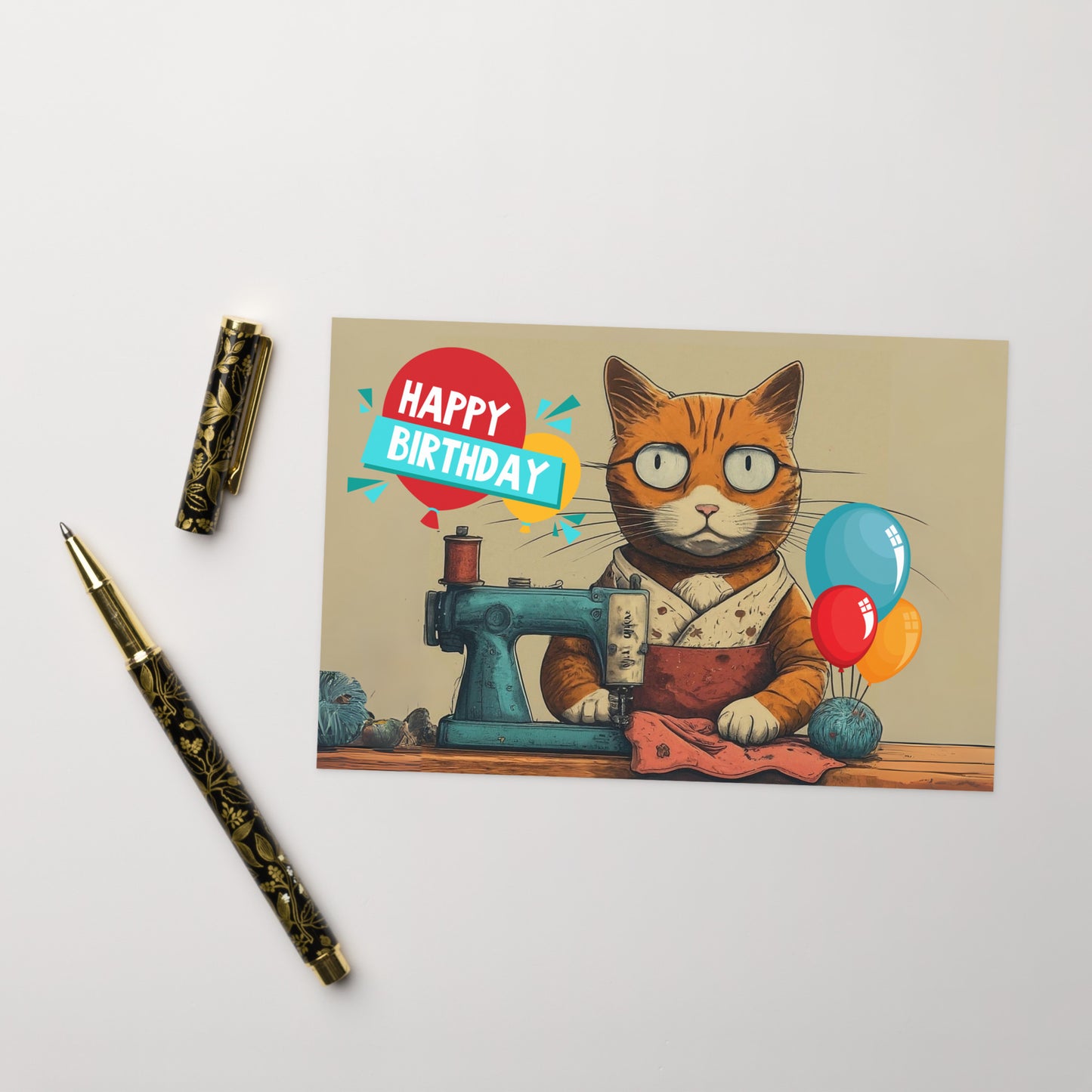 Seamstress Cat Birthday Card