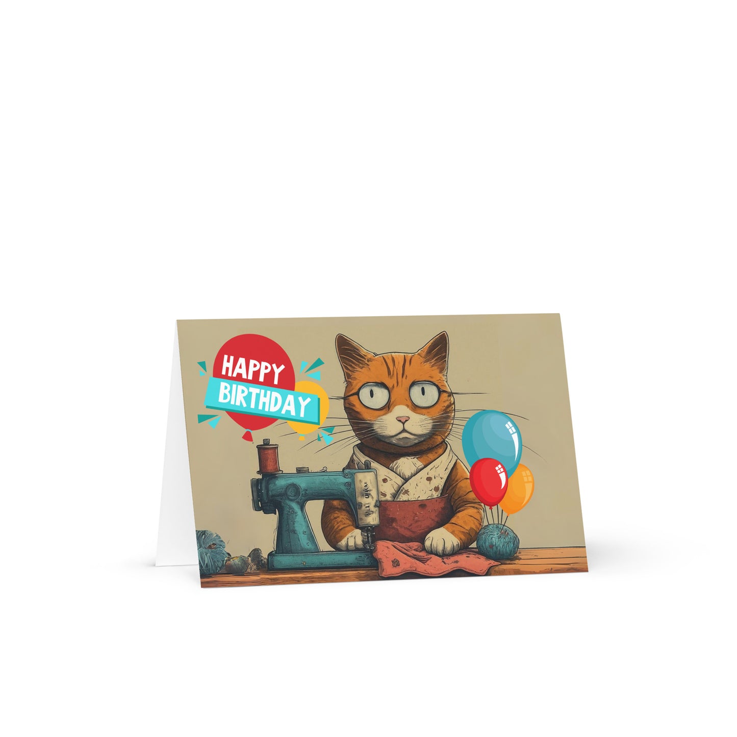 Seamstress Cat Birthday Card