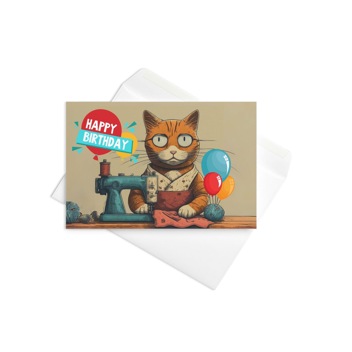 Seamstress Cat Birthday Card
