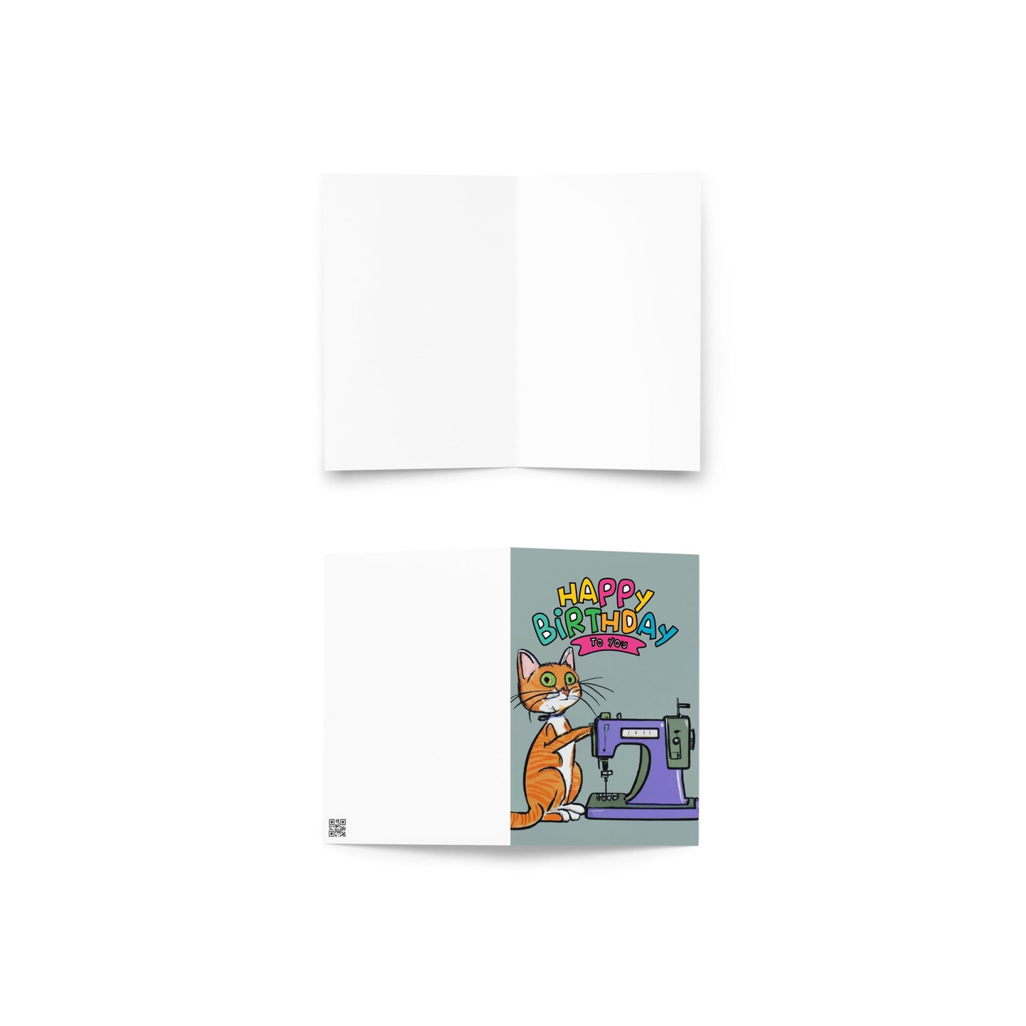 Orange Sewing Cat Birthday Card