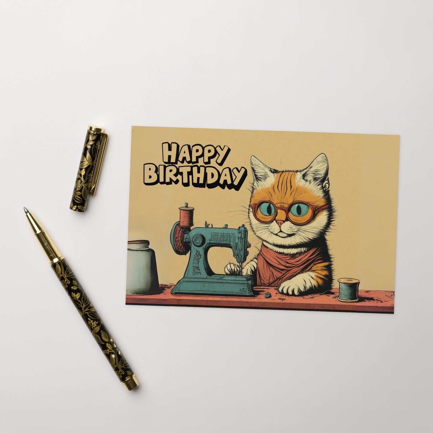 Sewing Cat Birthday Card