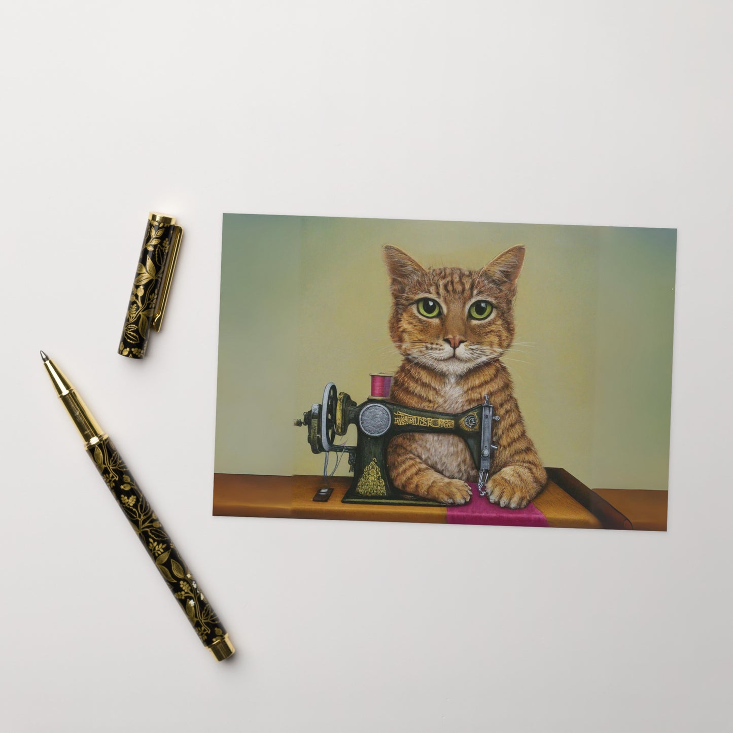 Ginger Sewing Cat Blank Card