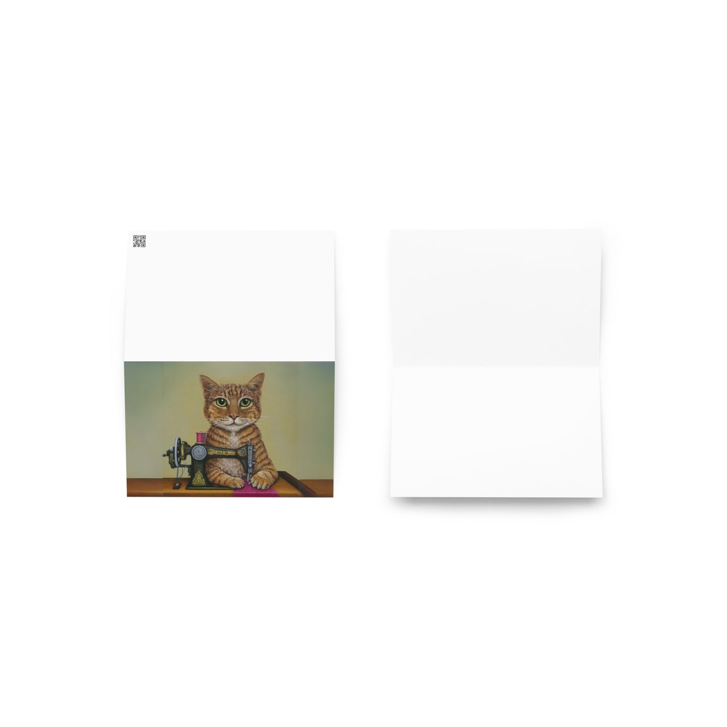 Ginger Sewing Cat Blank Card