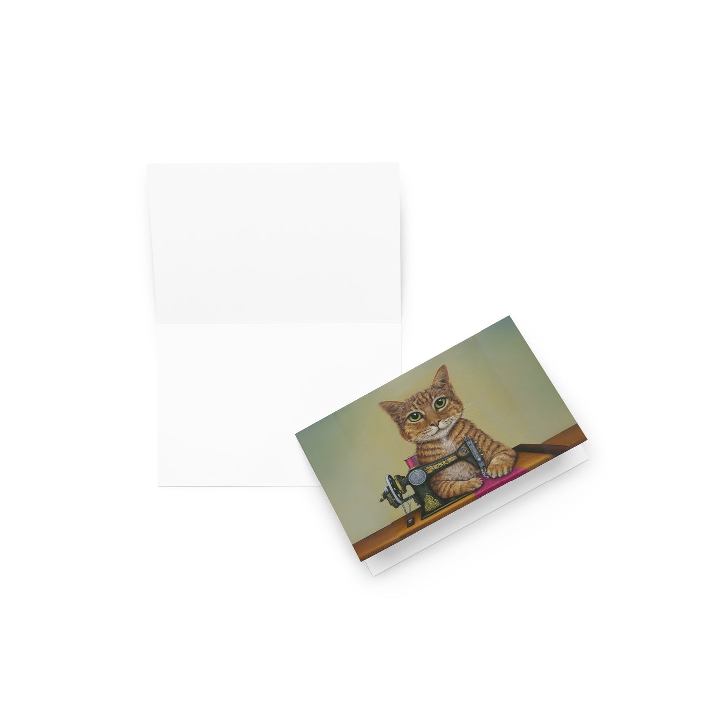 Ginger Sewing Cat Blank Card