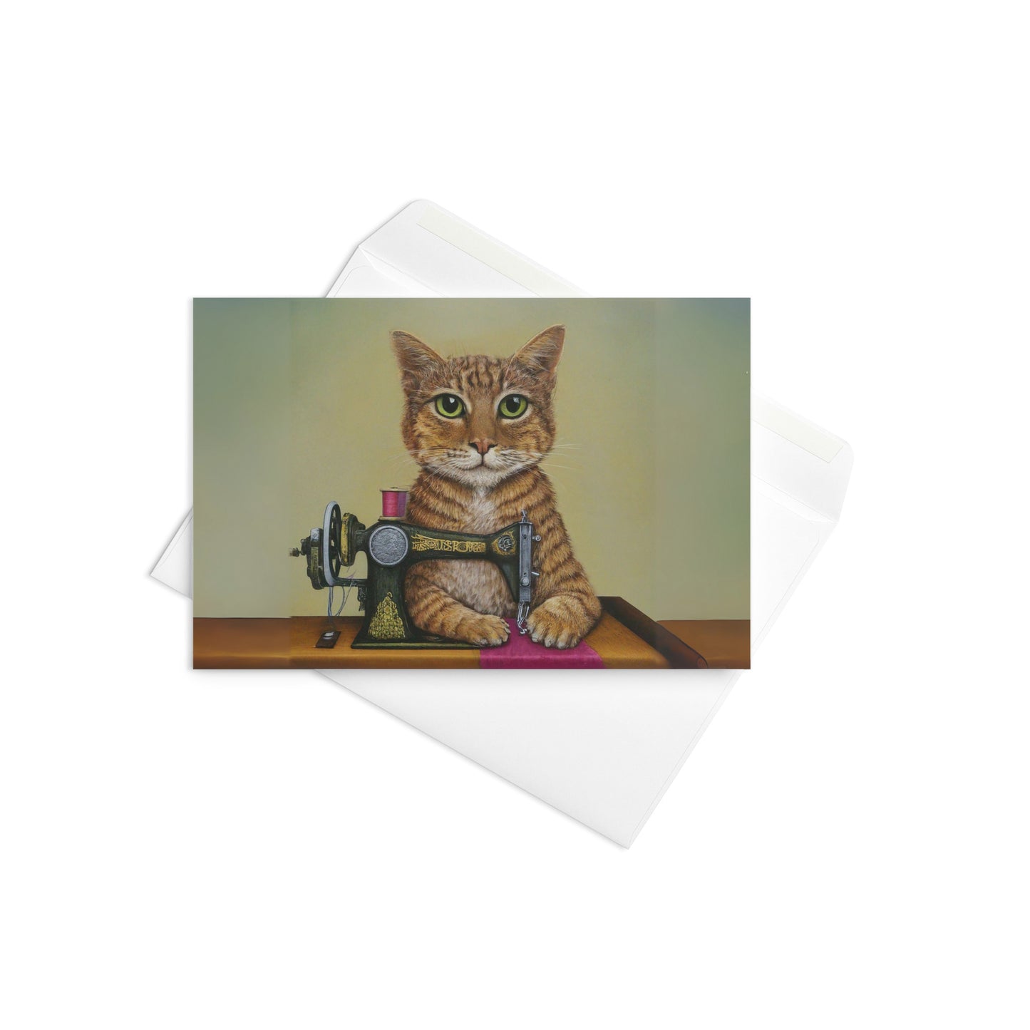 Ginger Sewing Cat Blank Card