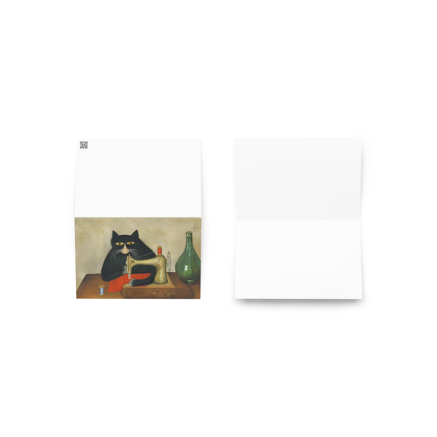 Black Sewing Cat Blank Card