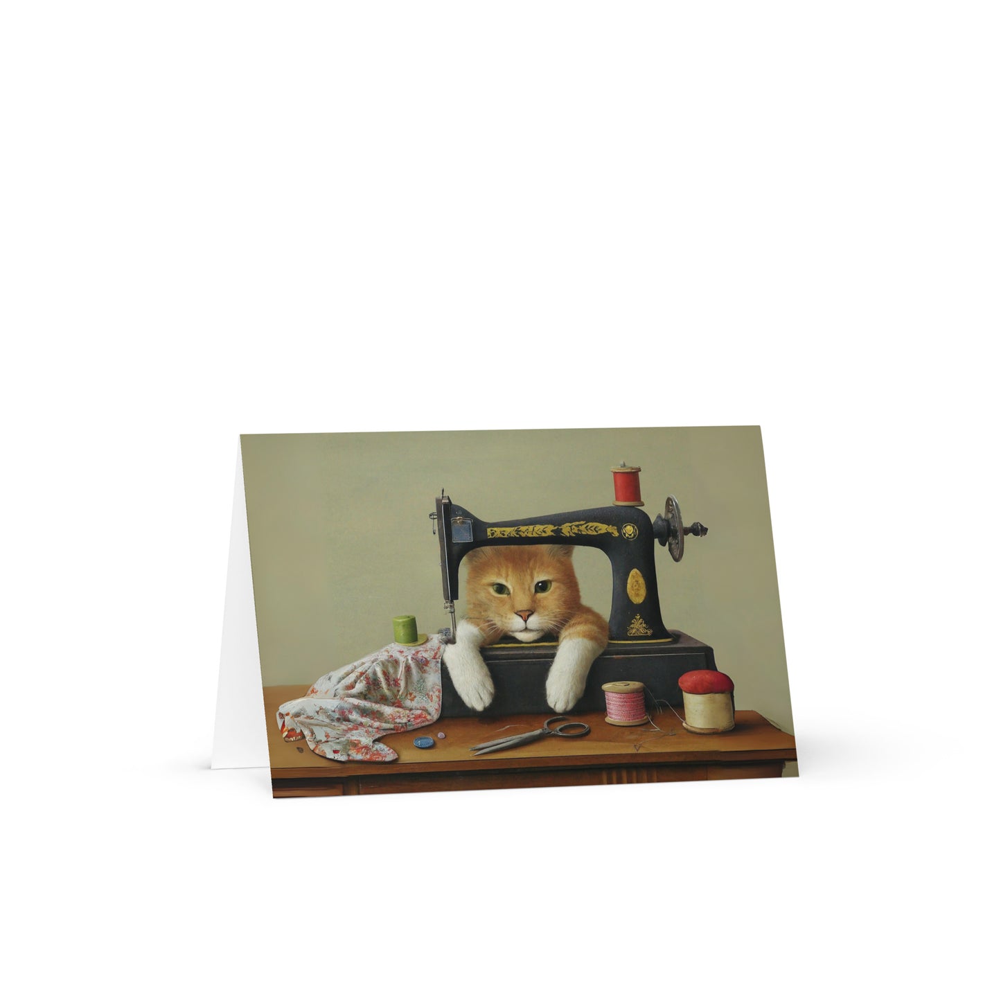 Cute Ginger Sewing Cat Blank Card
