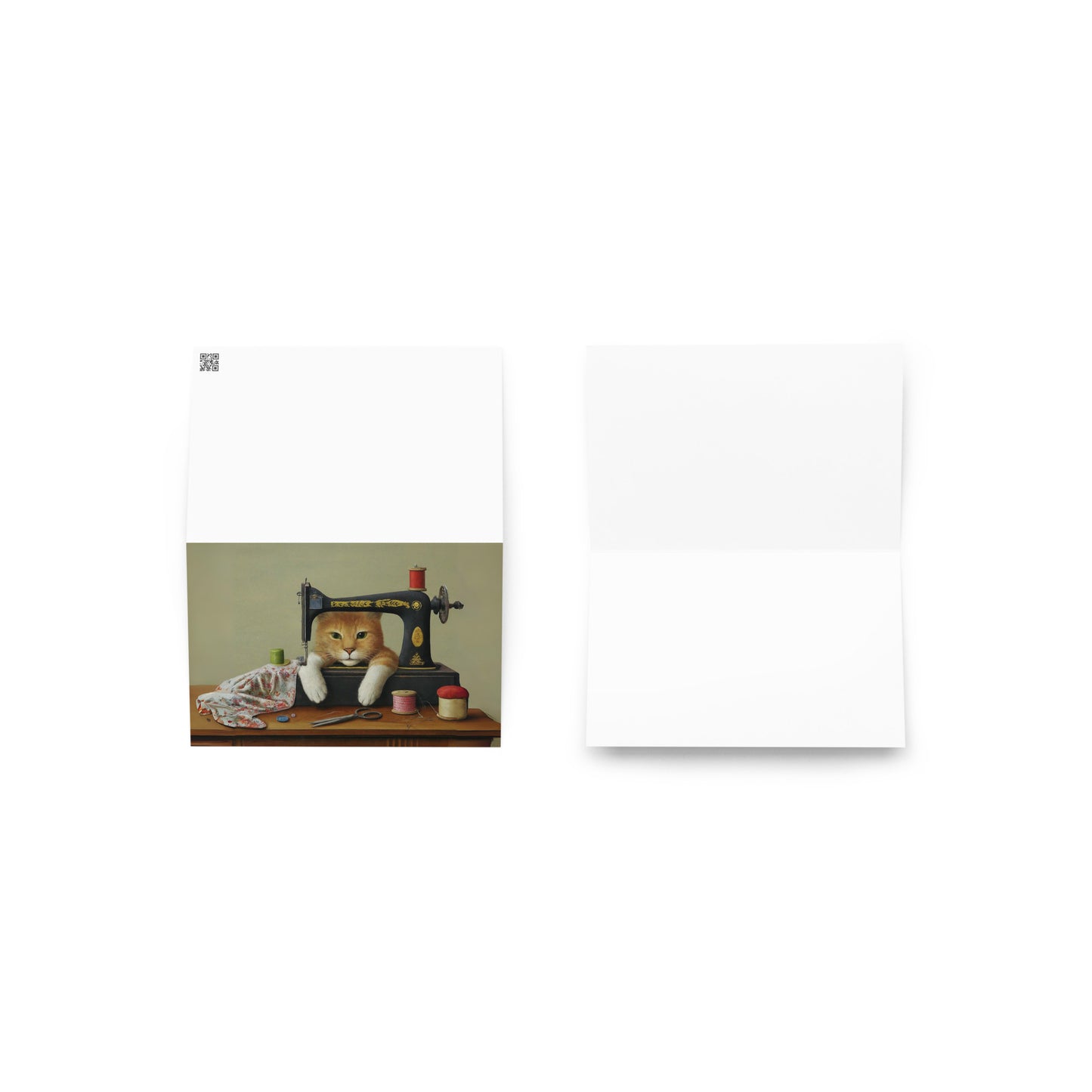 Cute Ginger Sewing Cat Blank Card