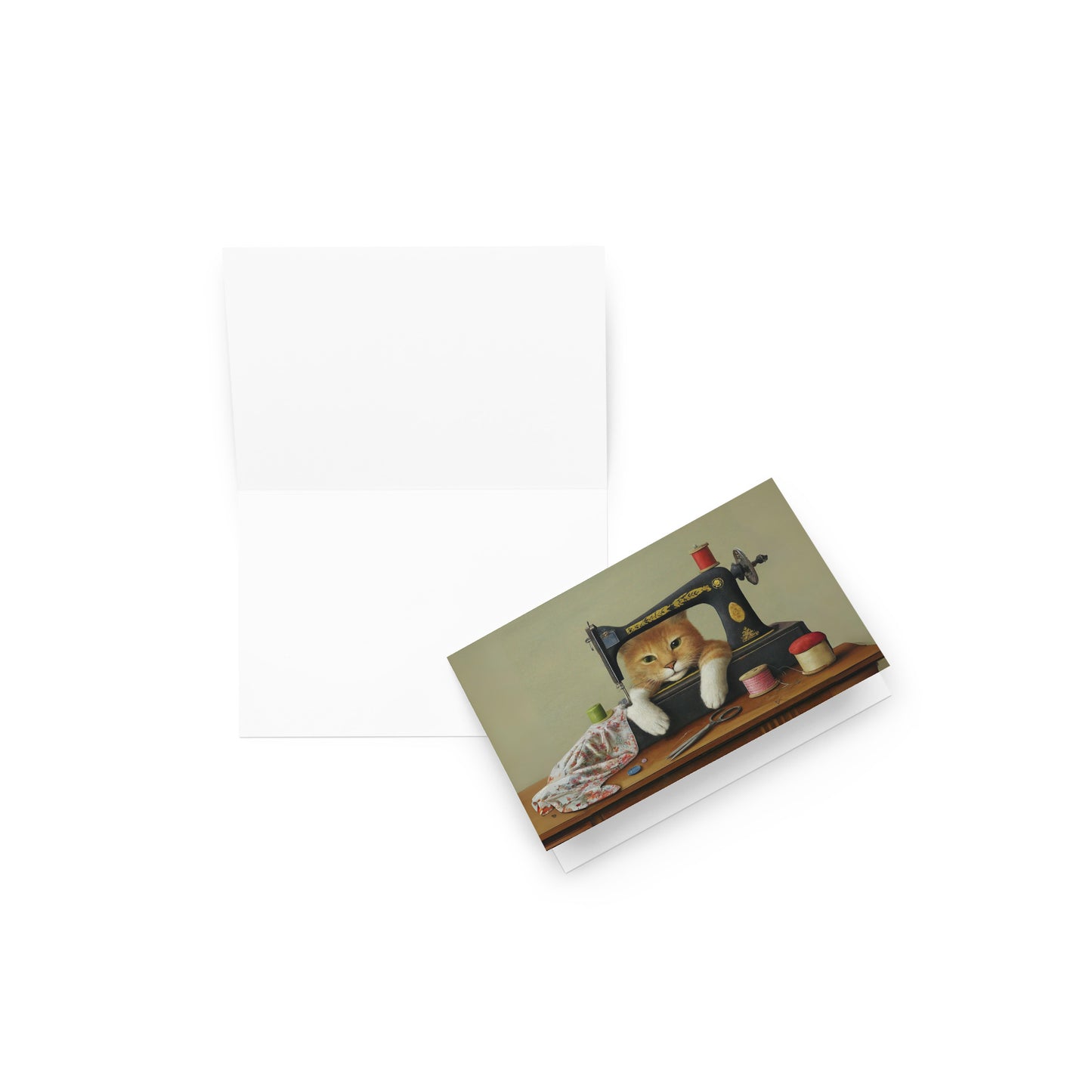 Cute Ginger Sewing Cat Blank Card