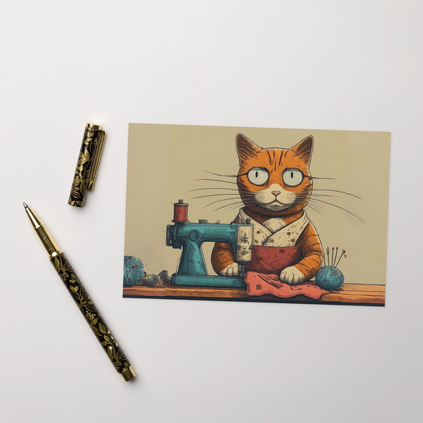 Seamstress Cat Blank Card