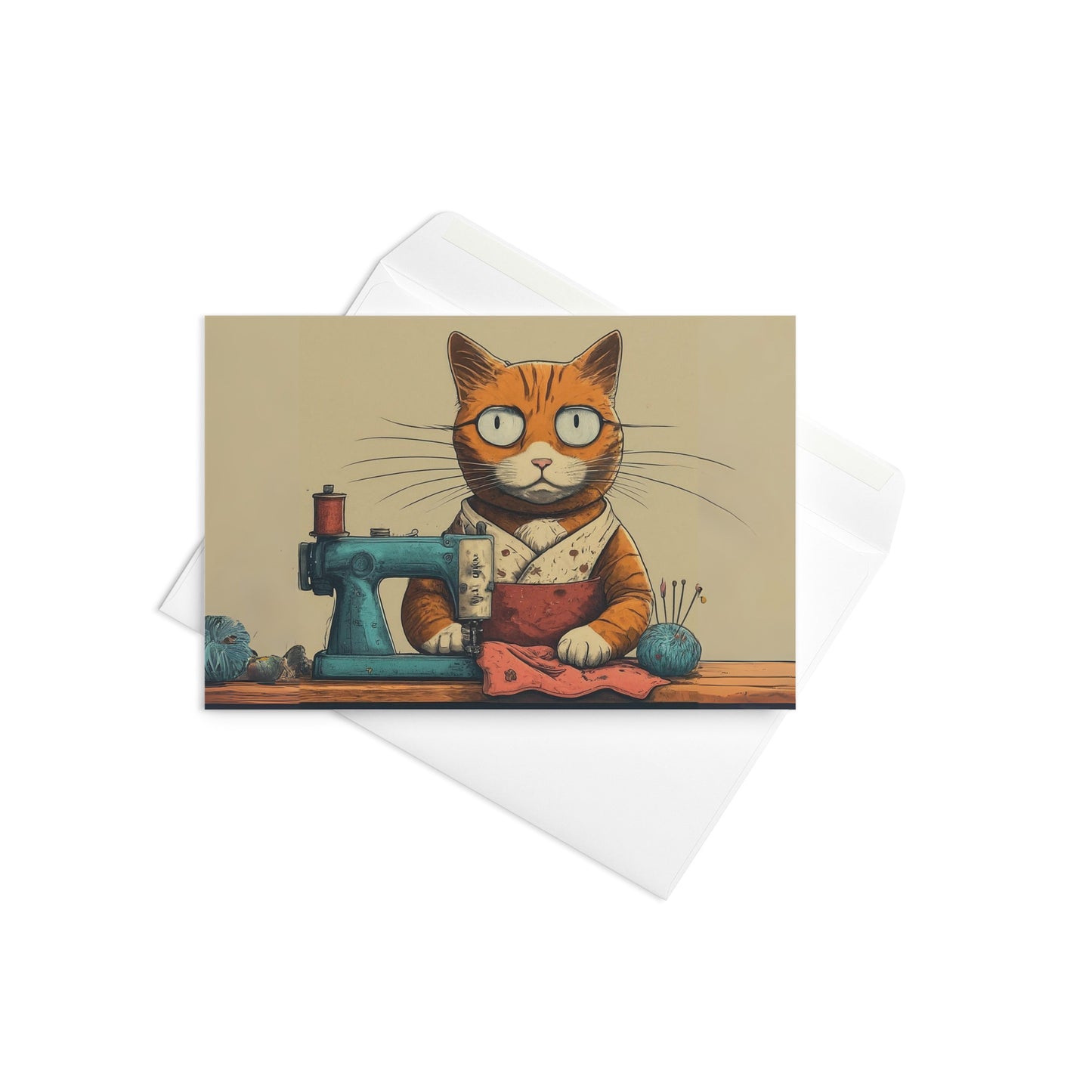 Seamstress Cat Blank Card