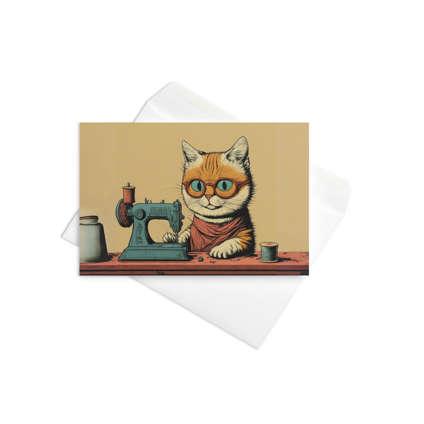 Sewing Cat Blank Card