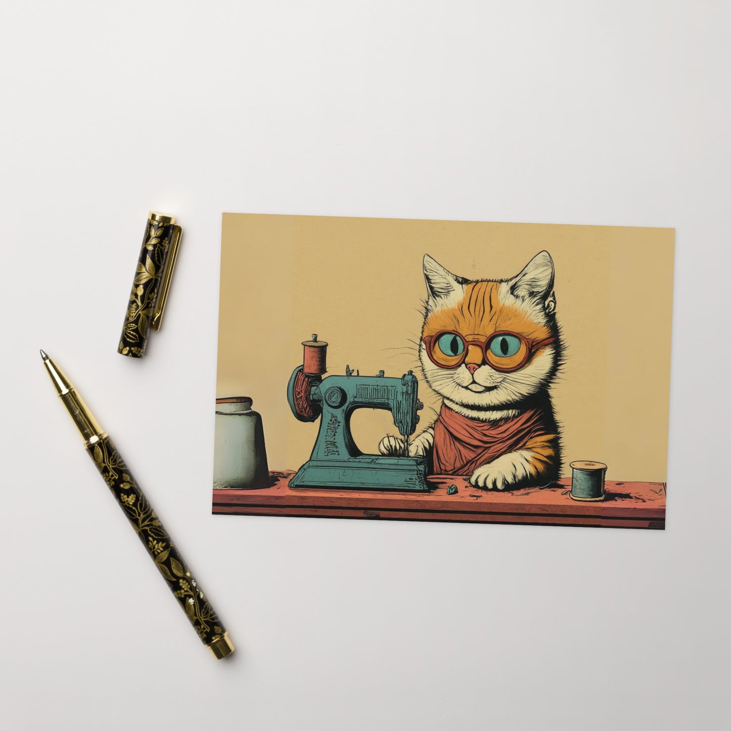 Sewing Cat Blank Card
