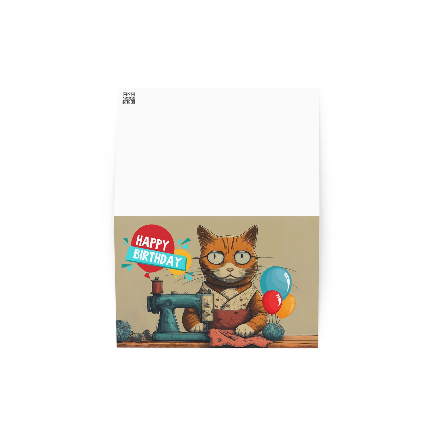 Seamstress Cat Birthday Card