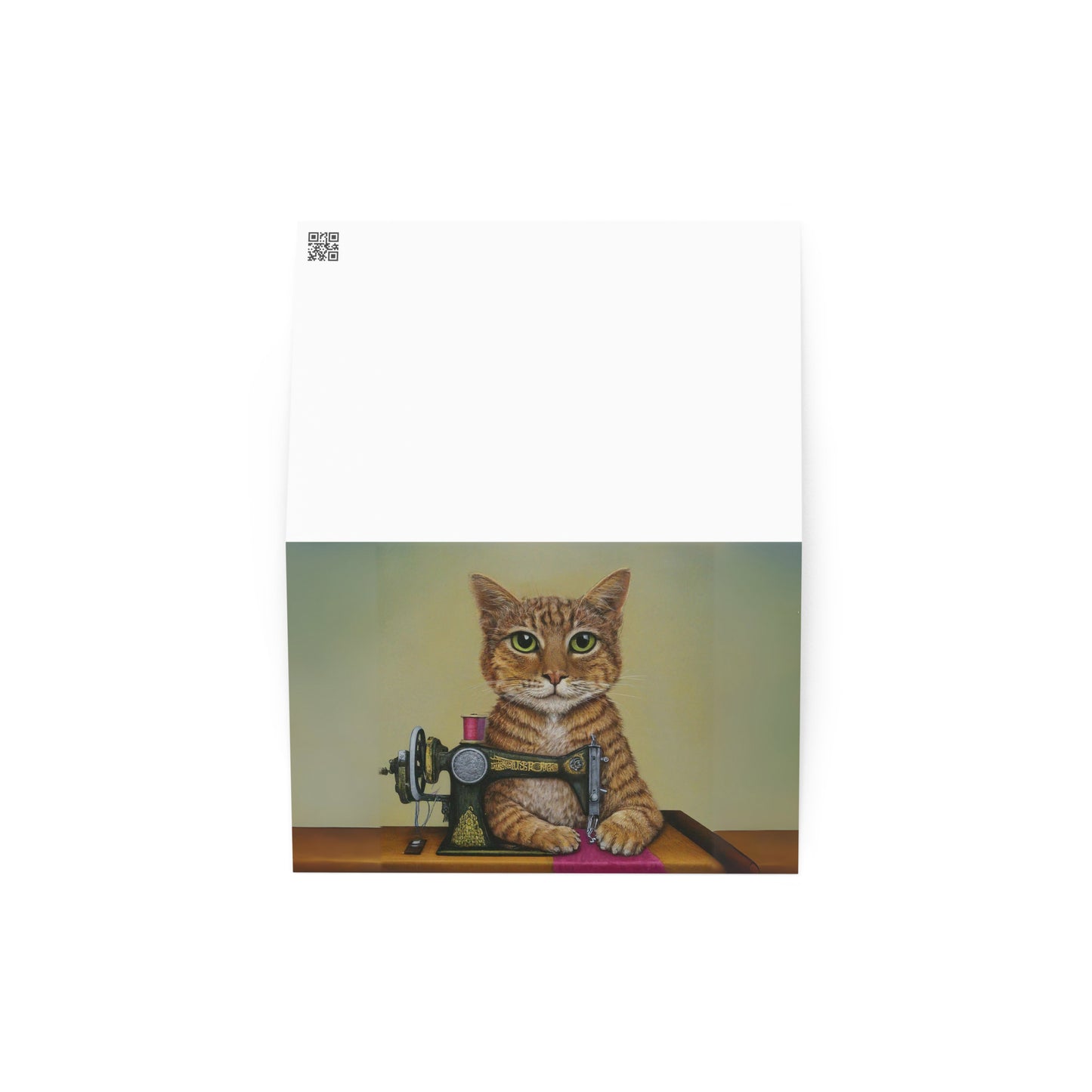 Ginger Sewing Cat Blank Card