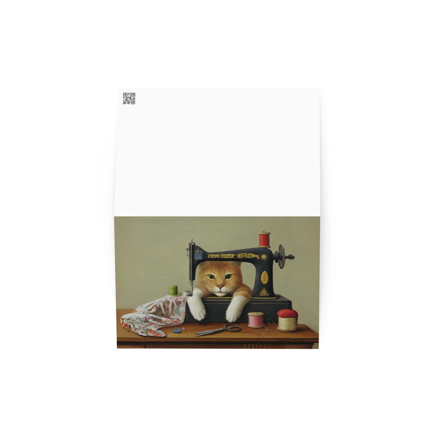 Cute Ginger Sewing Cat Blank Card