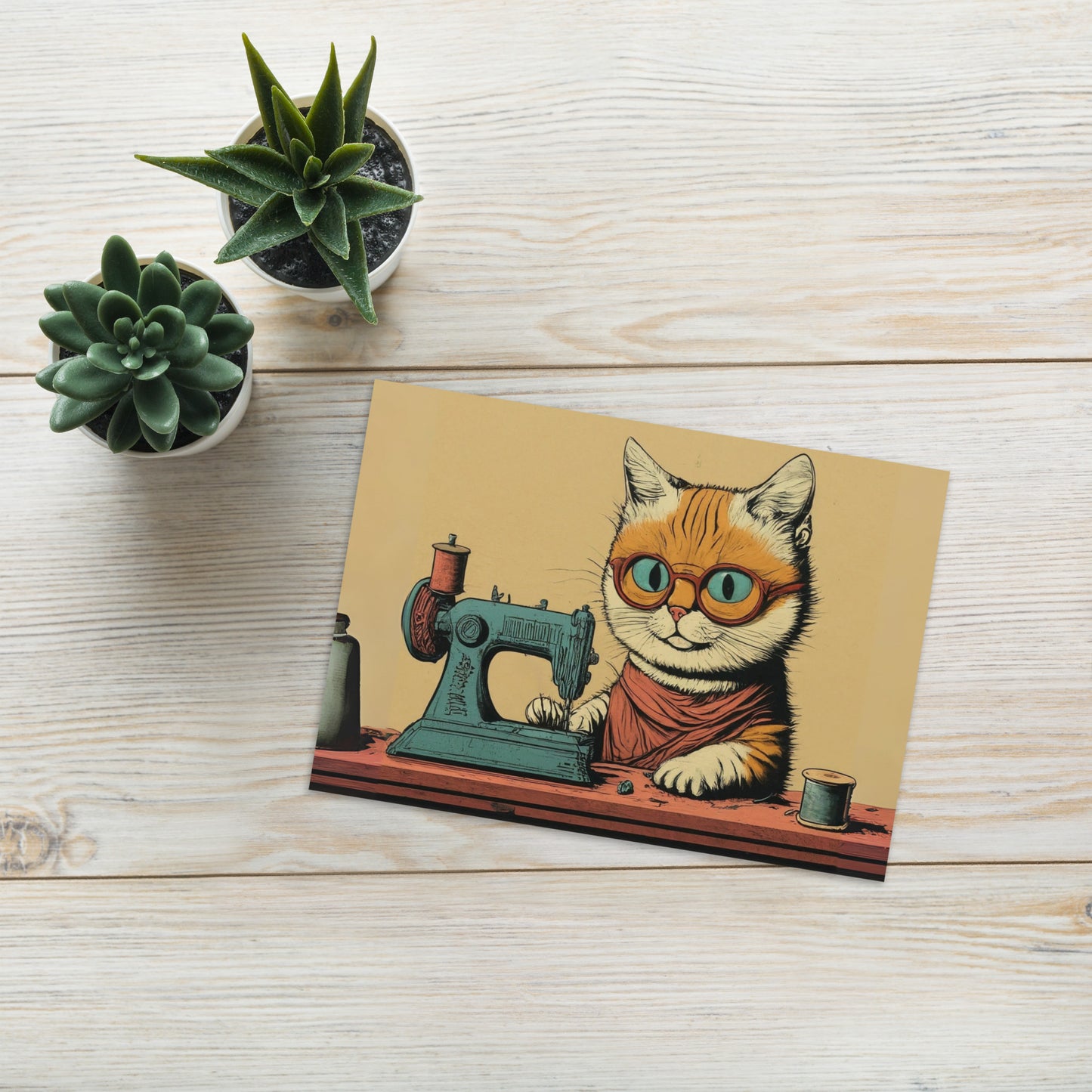 Sewing Cat Greeting Card