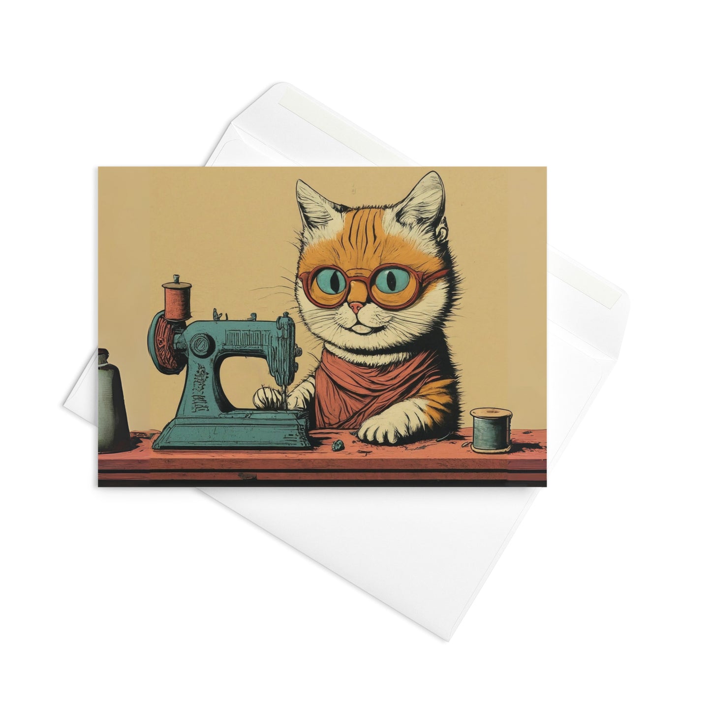 Sewing Cat Greeting Card