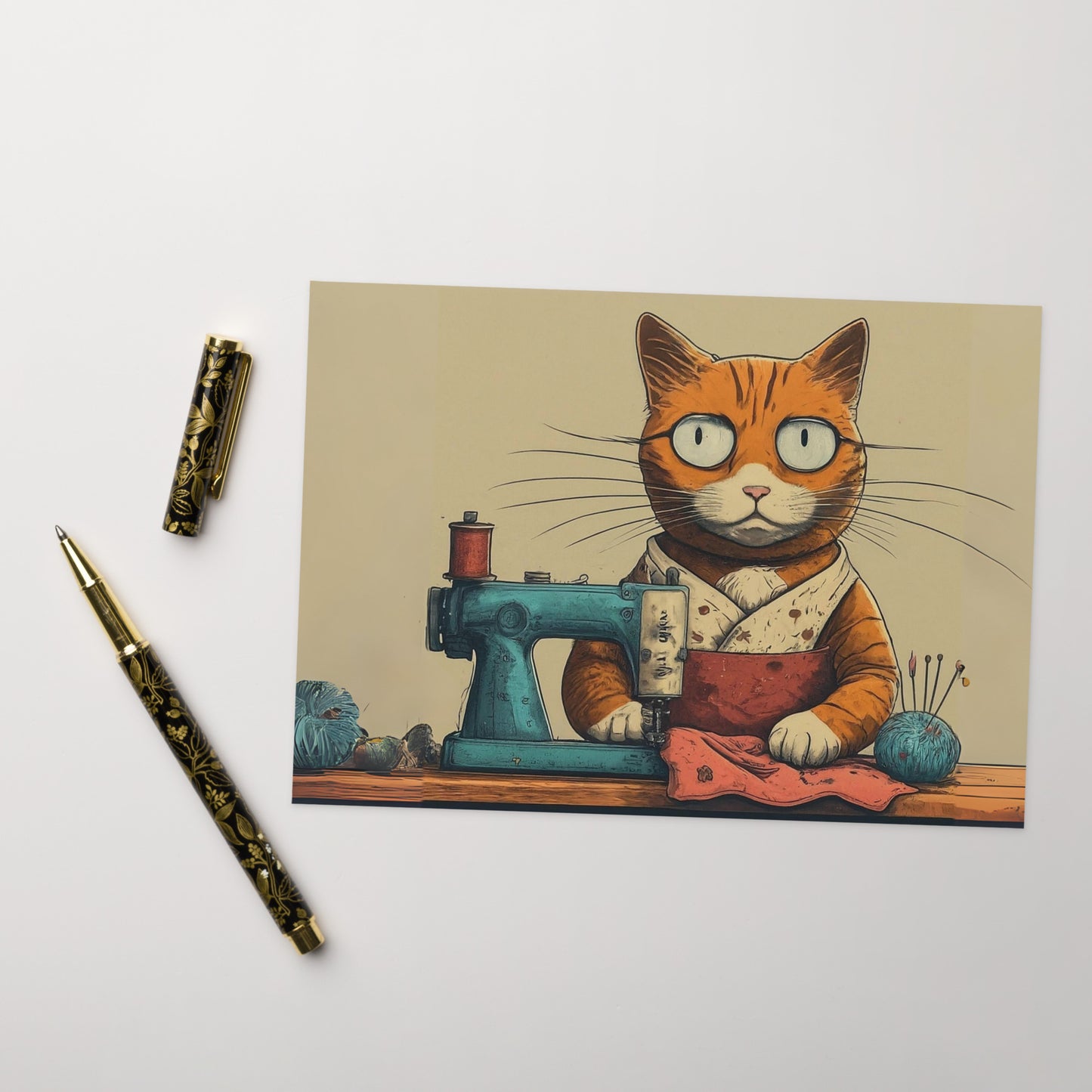 Seamstress Cat Greeting Card