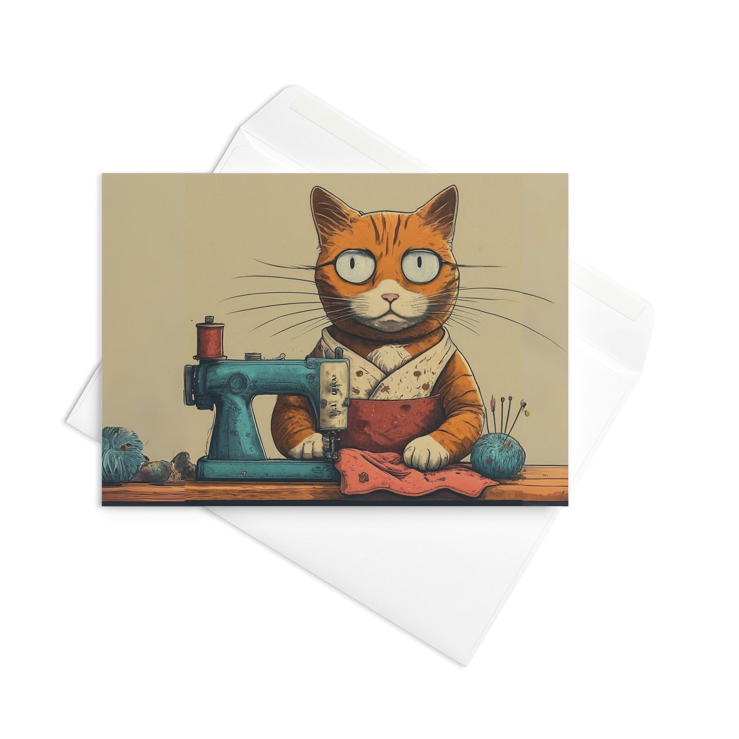 Seamstress Cat Greeting Card