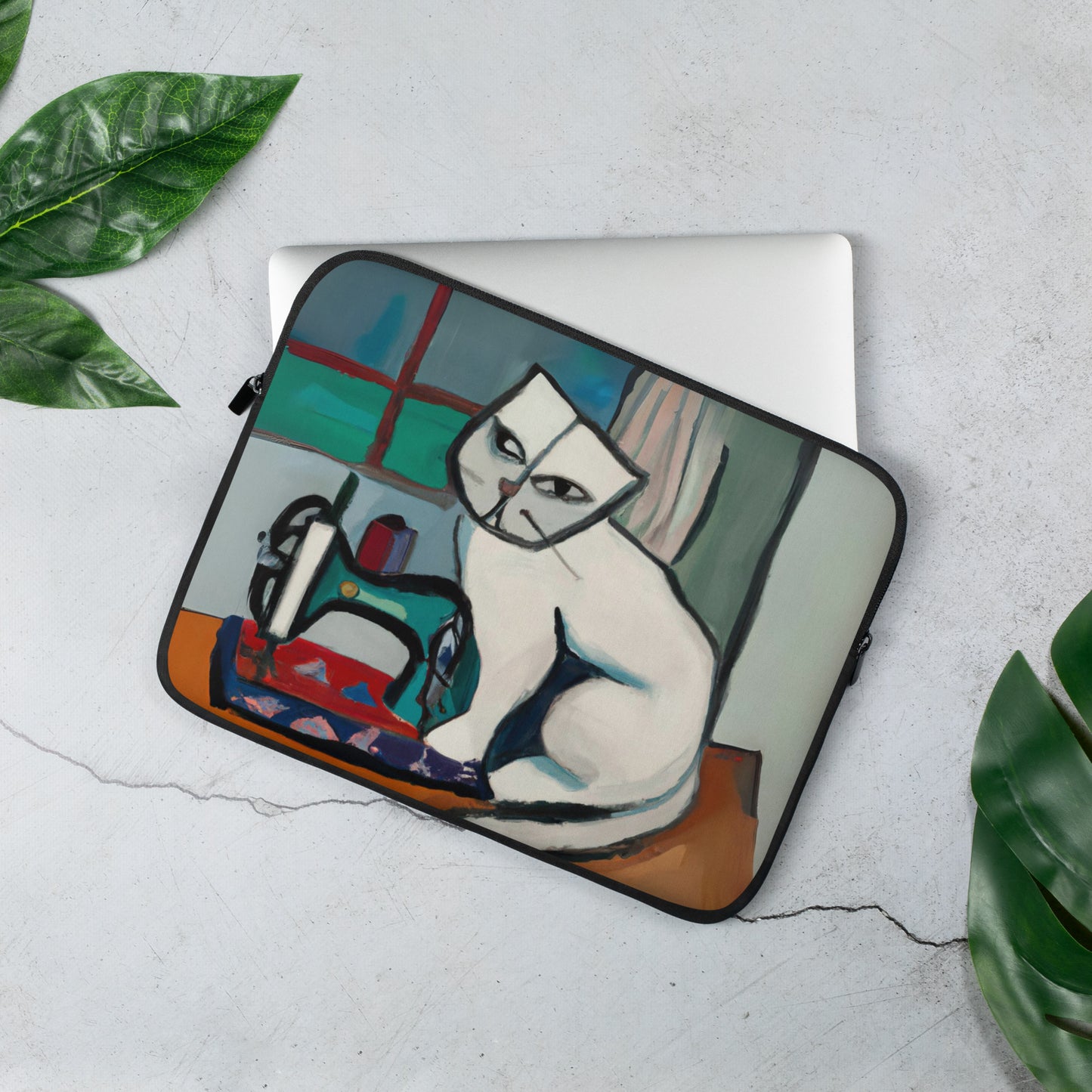 Laptop Sleeve with "Sewing Cat" design - The Perfect Gift for People who Love to Sew