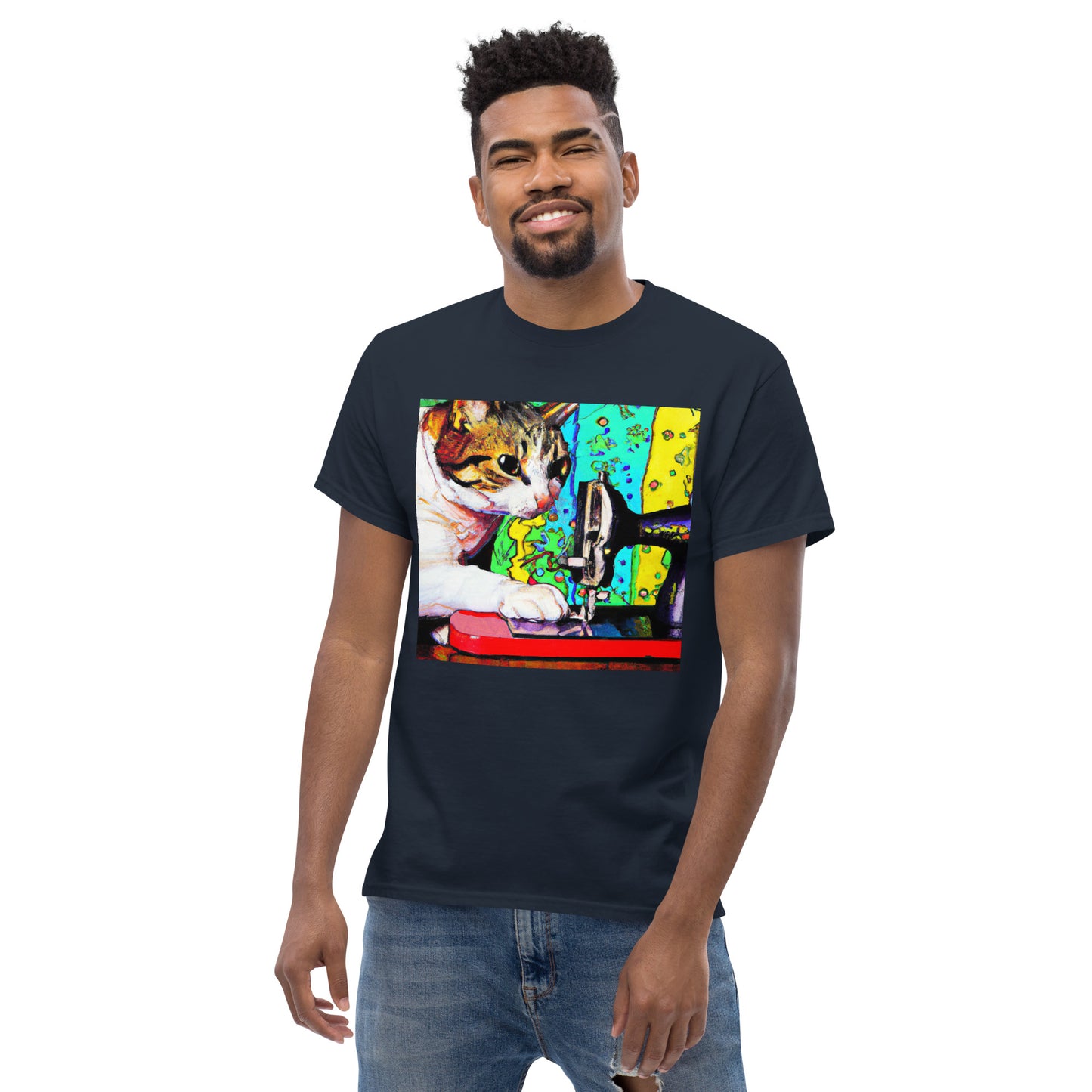 Men's T-shirt with "Sewing Cat" design – The Perfect Gift for People who Love to Sew