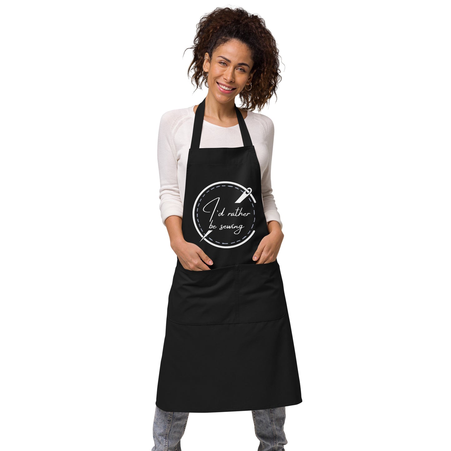 100% Organic Cotton Apron with 'I'd Rather Be Sewing' Print