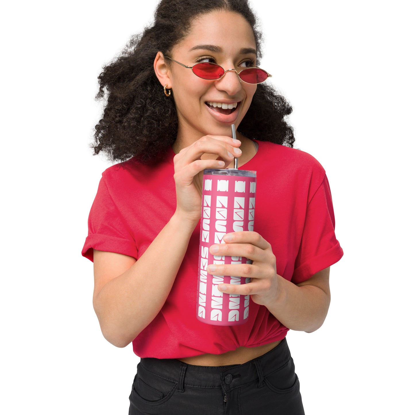 Pink Tumbler with "I love sewing" design, the perfect gift for people who sew